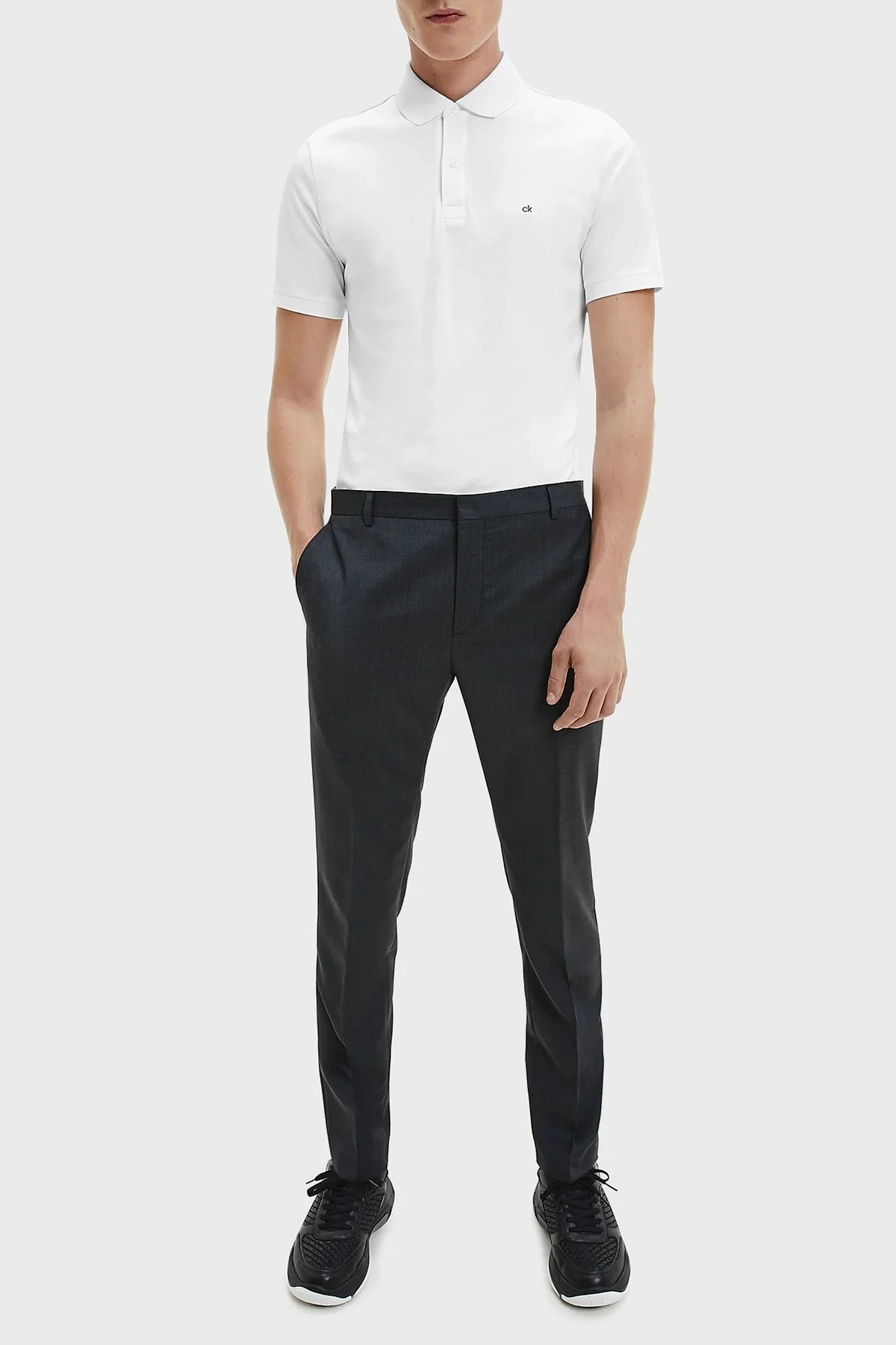 Calvin Klein Slim Fit % 100 Pamuk Düğmeli T Shirt Erkek Polo K10K107090 YAF BEYAZ - 3