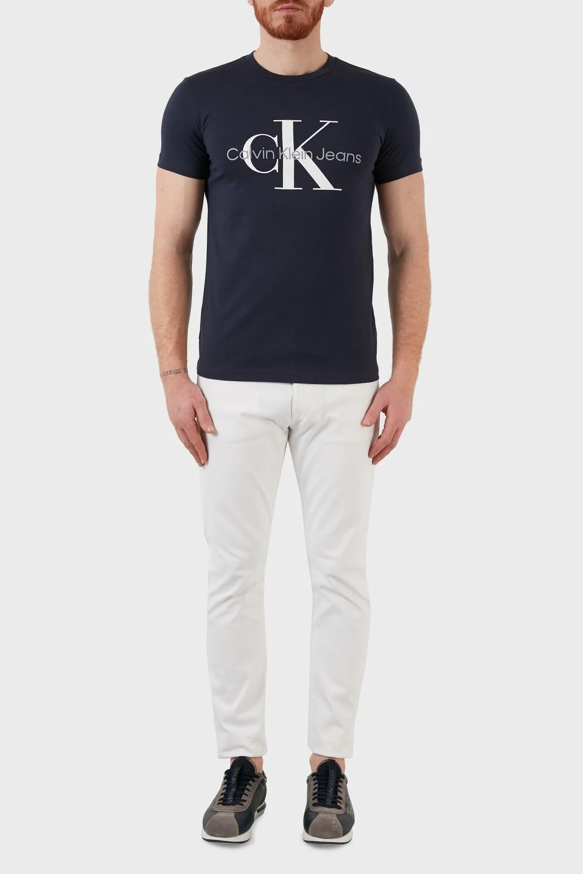 Calvin Klein Slim Fit Bisiklet Yaka % 100 Pamuk Erkek T Shirt J30J320935 CHW LACİVERT - 4