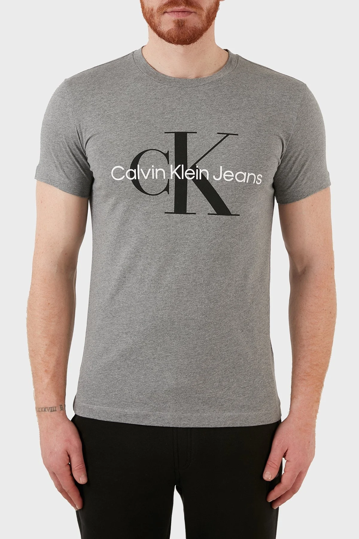 Calvin Klein Slim Fit Bisiklet Yaka % 100 Pamuk Erkek T Shirt J30J320935 P2D GRİ - 7