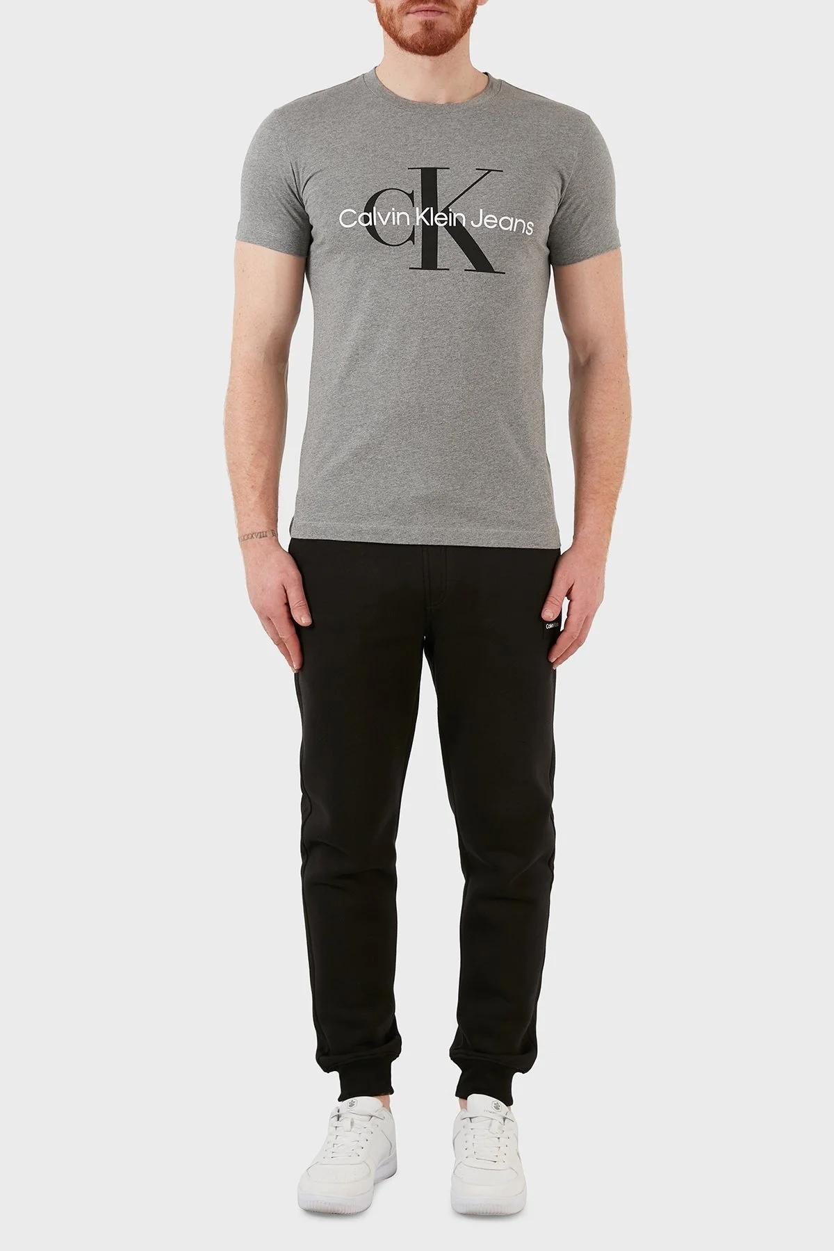 Calvin Klein Slim Fit Bisiklet Yaka % 100 Pamuk Erkek T Shirt J30J320935 P2D GRİ - 10