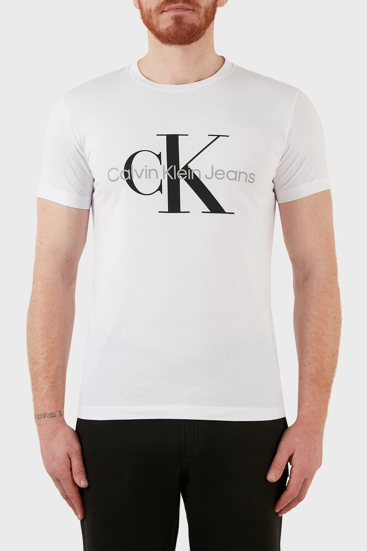 Calvin Klein Slim Fit Bisiklet Yaka % 100 Pamuk Erkek T Shirt J30J320935 YAF BEYAZ - 7