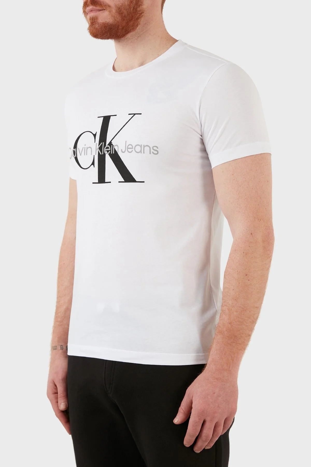 Calvin Klein Slim Fit Bisiklet Yaka % 100 Pamuk Erkek T Shirt J30J320935 YAF BEYAZ - 8