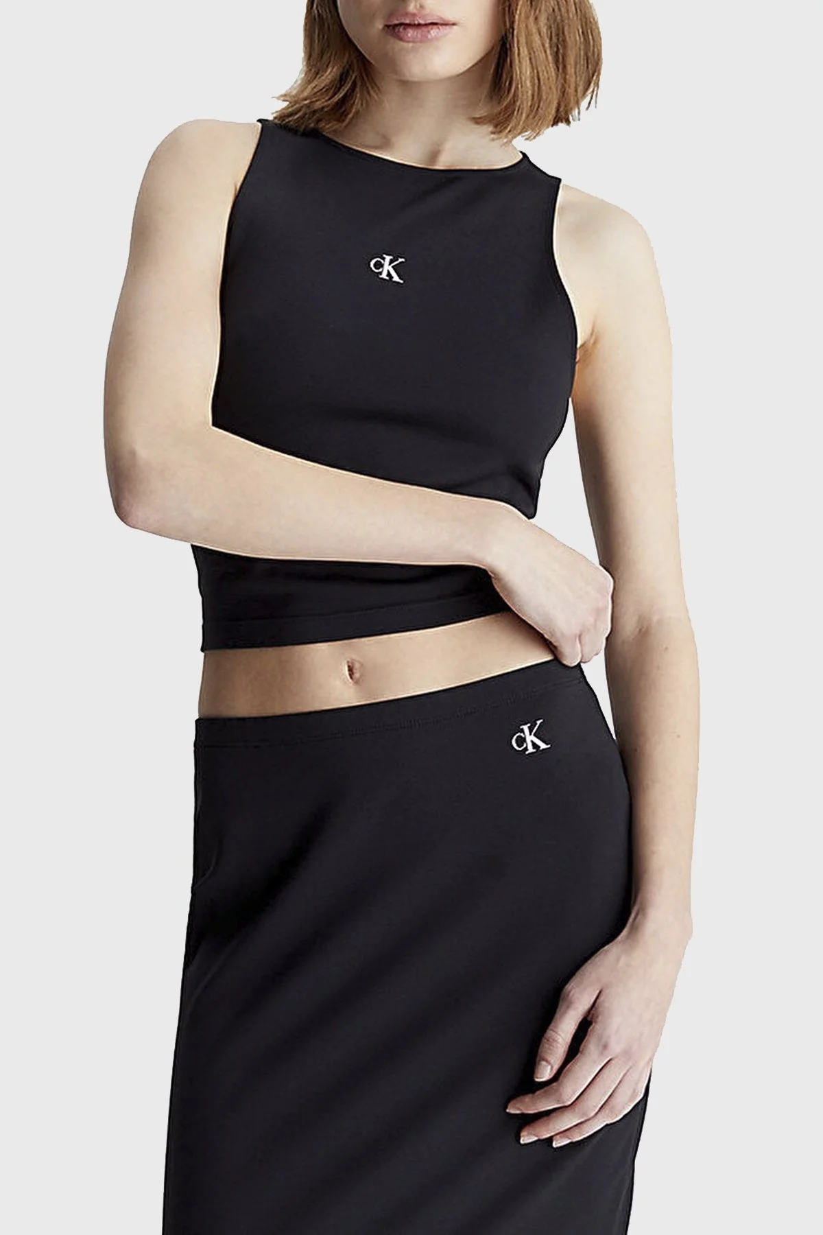 Calvin Klein Slim Fit Cut Out Kolsuz J20J223107BEH Bayan Top J20J223107 BEH SİYAH - 1