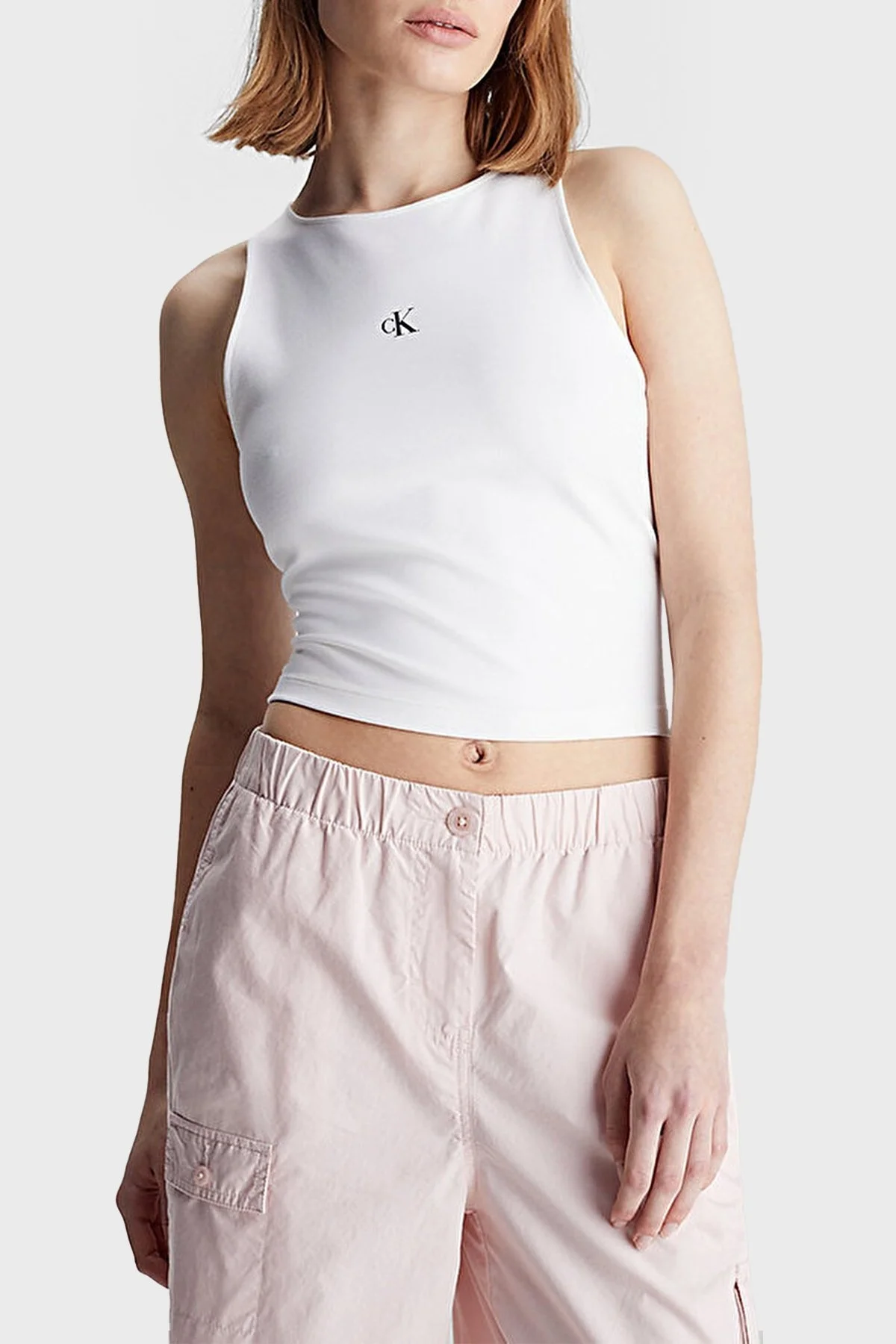 Calvin Klein Slim Fit Cut Out Kolsuz J20J223107YAF Bayan Top J20J223107 YAF BEYAZ - 1