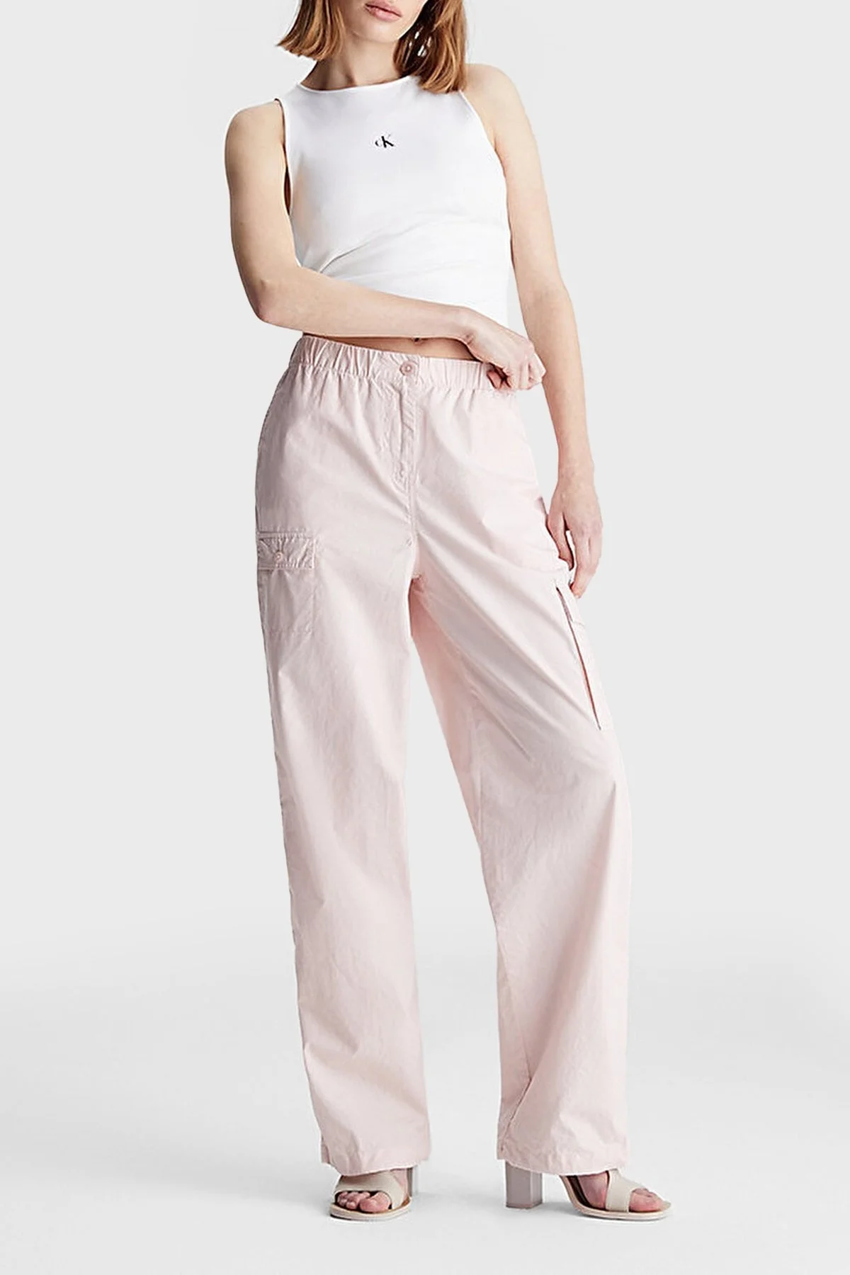 Calvin Klein Slim Fit Cut Out Kolsuz J20J223107YAF Bayan Top J20J223107 YAF BEYAZ - 3