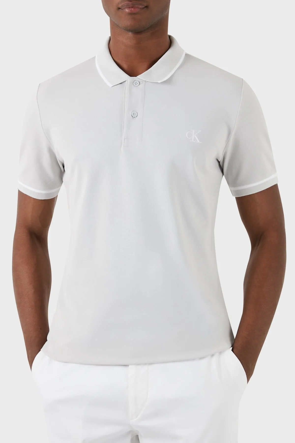 Calvin Klein Slim Fit Düğmeli J30J315603PC8 Erkek Polo Yaka T Shirt J30J315603 PC8 GRİ - 1