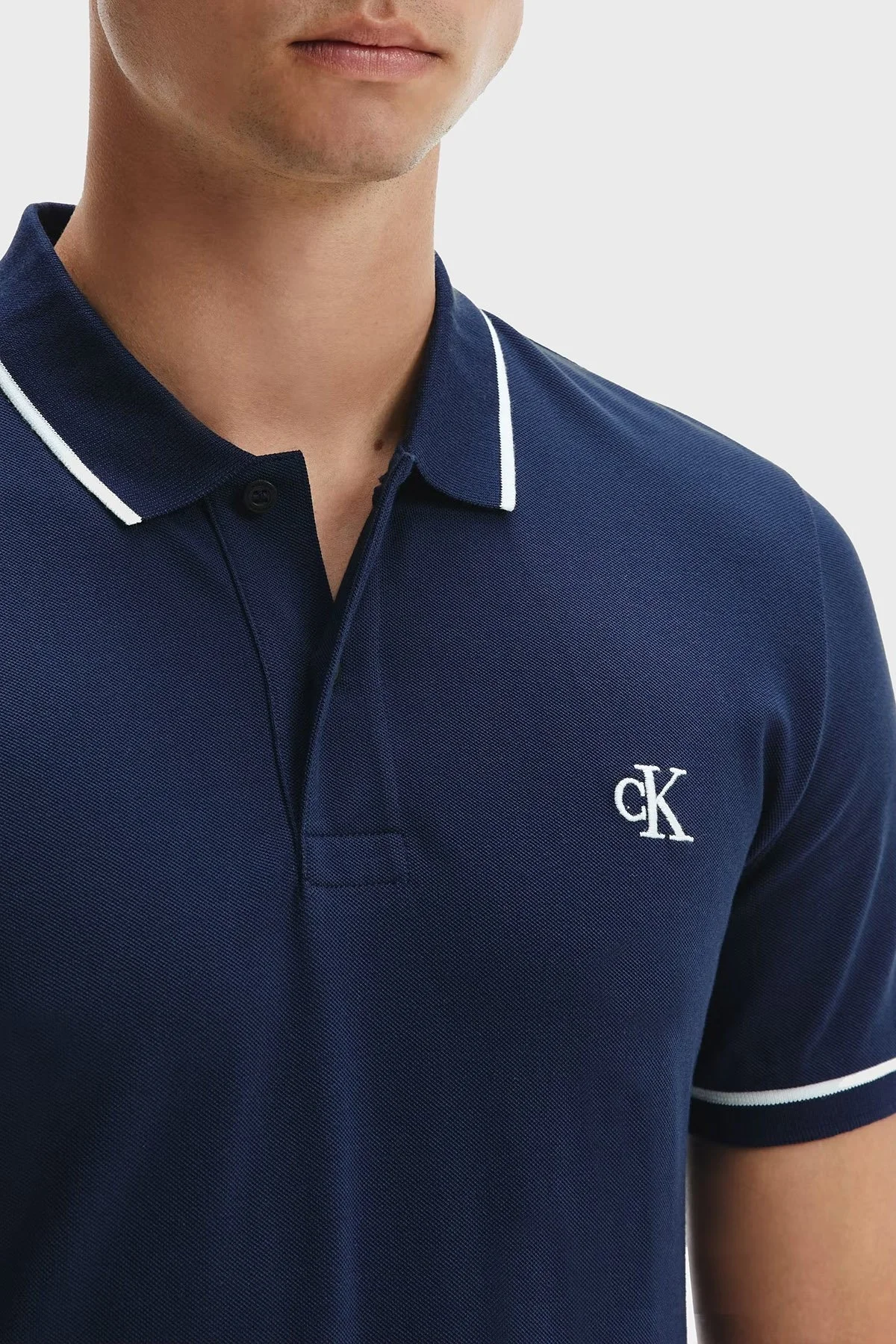 Calvin Klein Slim Fit Düğmeli Pamuklu T Shirt Erkek Polo J30J315603 CBK LACİVERT - 2
