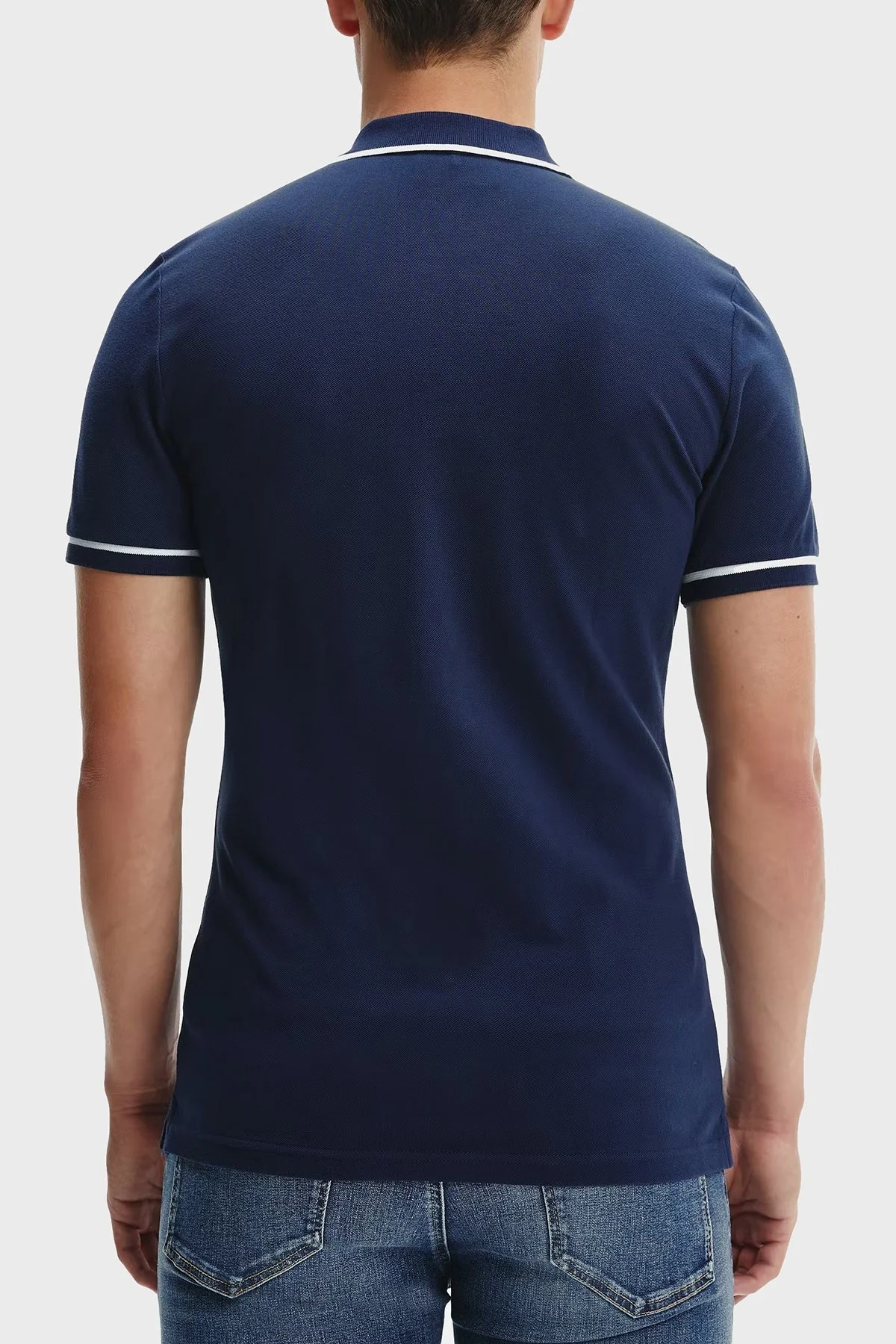 Calvin Klein Slim Fit Düğmeli Pamuklu T Shirt Erkek Polo J30J315603 CBK LACİVERT - 3