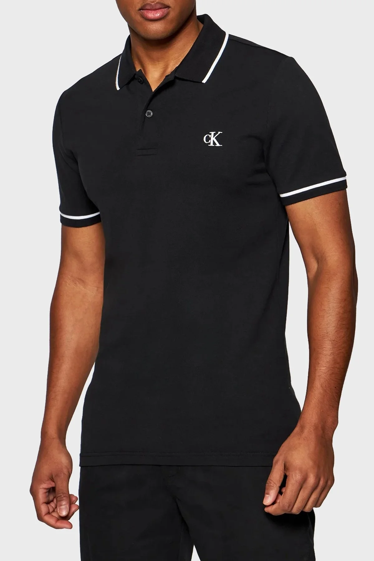 Calvin Klein Pamuklu Slim Fit Düğmeli Yaka Erkek Polo T Shirt J30J315603 BAE SİYAH - 1
