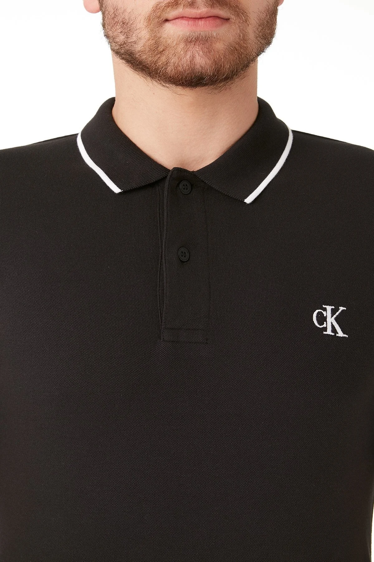 Calvin Klein Pamuklu Slim Fit Düğmeli Yaka Erkek Polo T Shirt J30J315603 BAE SİYAH - 6