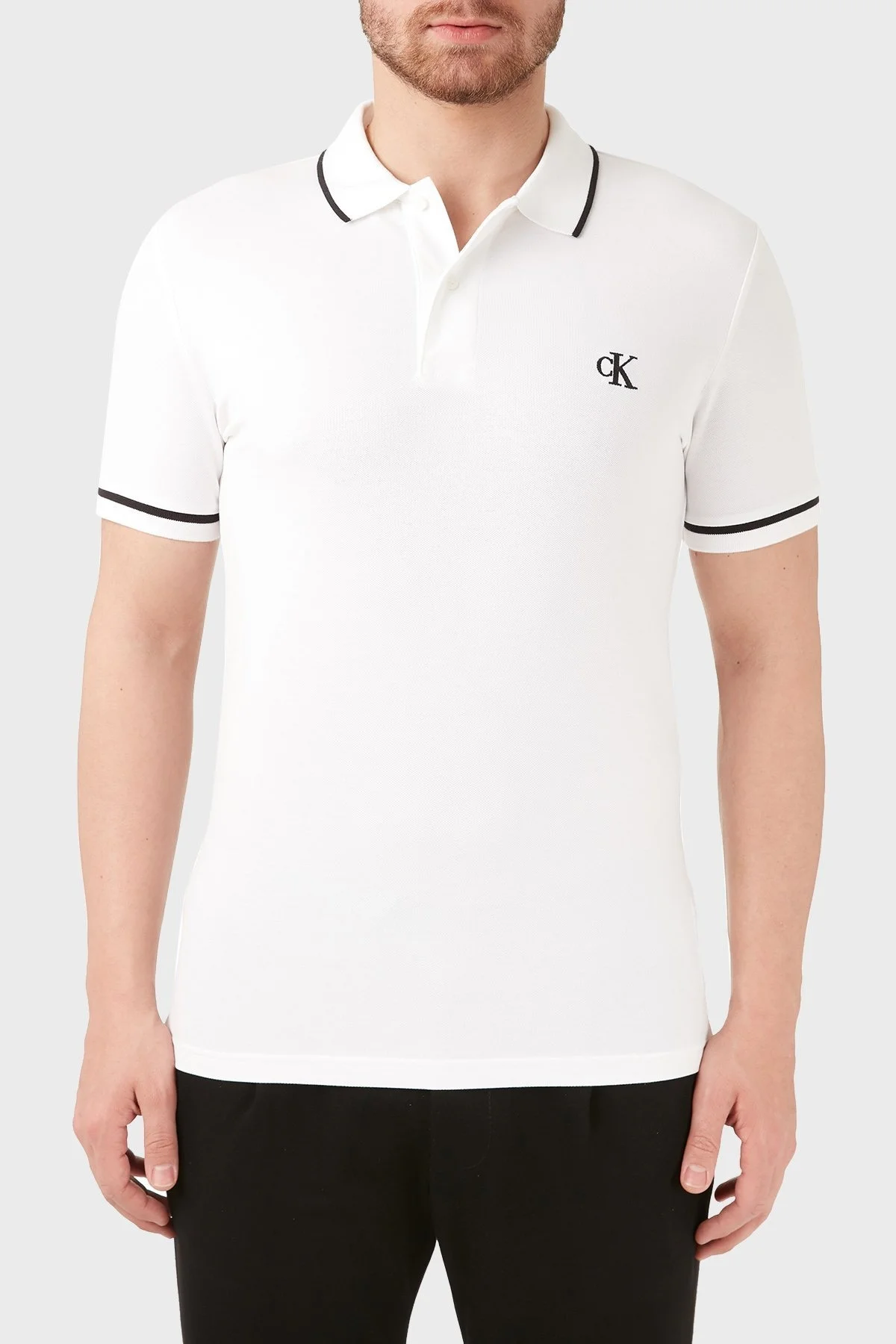 Calvin Klein Slim Fit Düğmeli Yaka Pamuklu Polo Erkek T Shirt J30J315603 YAF BEYAZ - 1