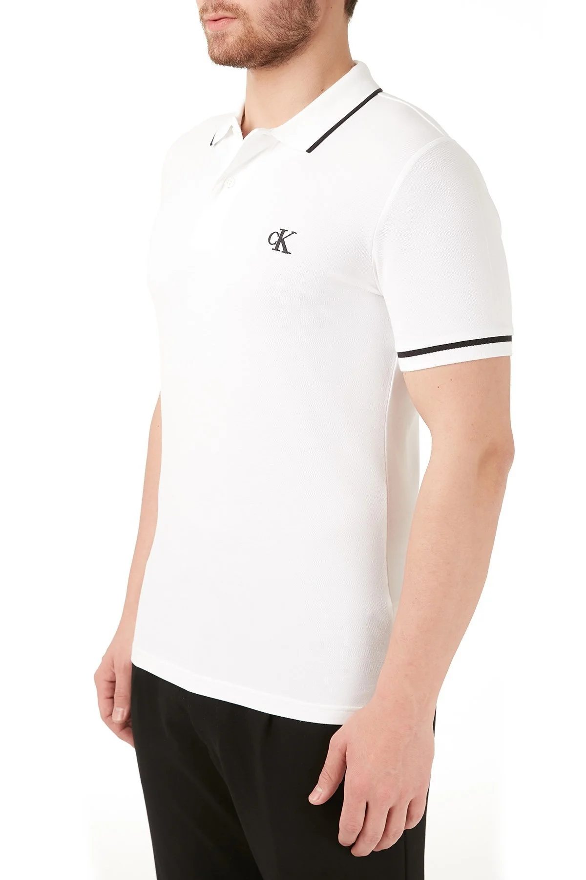Calvin Klein Slim Fit Düğmeli Yaka Pamuklu Polo Erkek T Shirt J30J315603 YAF BEYAZ - 3