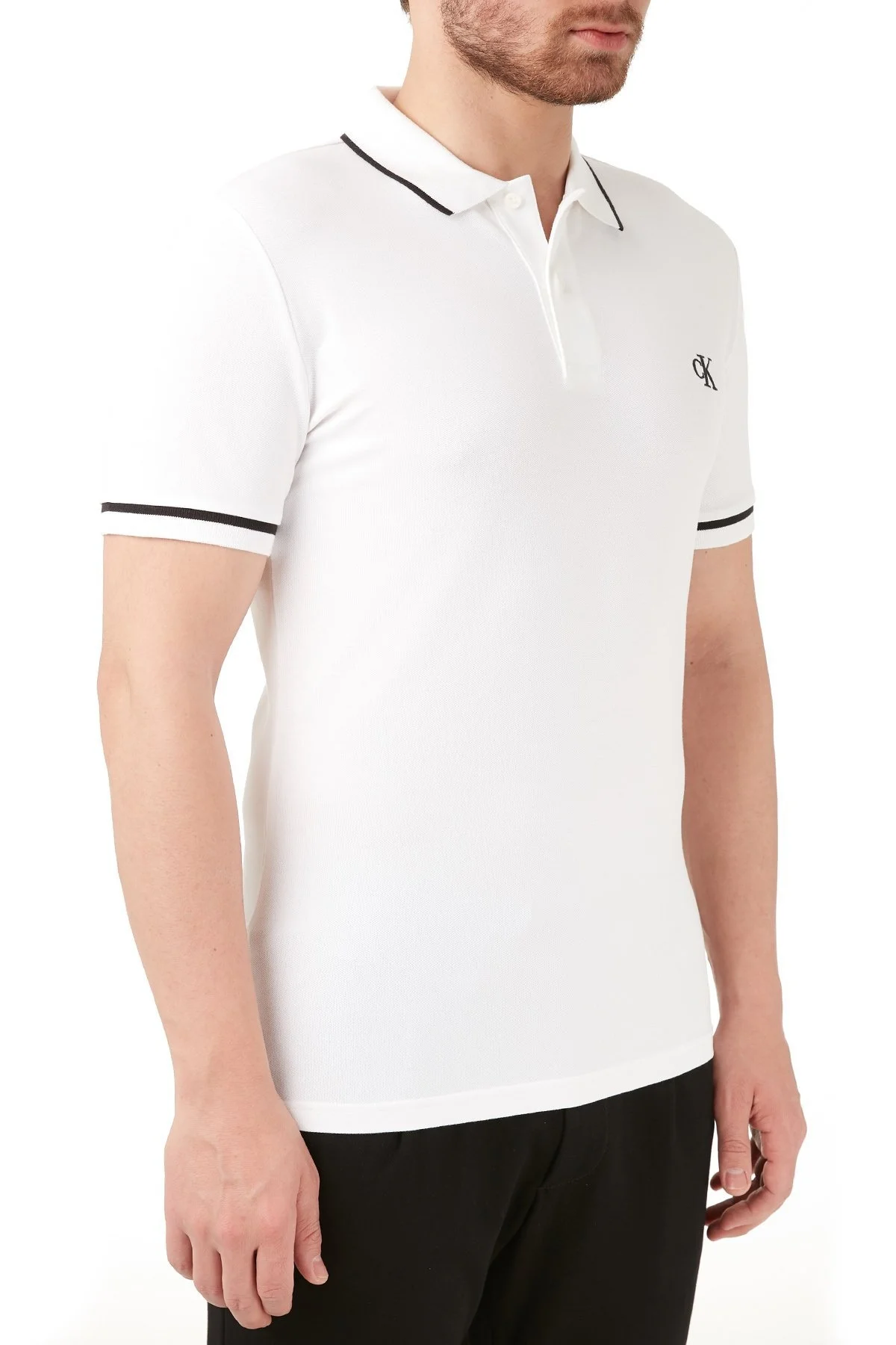 Calvin Klein Slim Fit Düğmeli Yaka Pamuklu Polo Erkek T Shirt J30J315603 YAF BEYAZ - 4