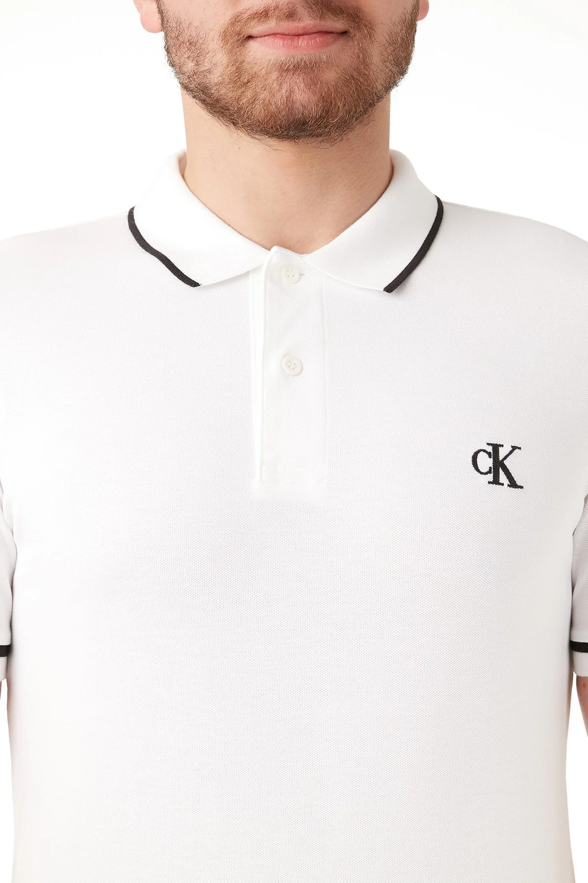Calvin Klein Slim Fit Düğmeli Yaka Pamuklu Polo Erkek T Shirt J30J315603 YAF BEYAZ - 6