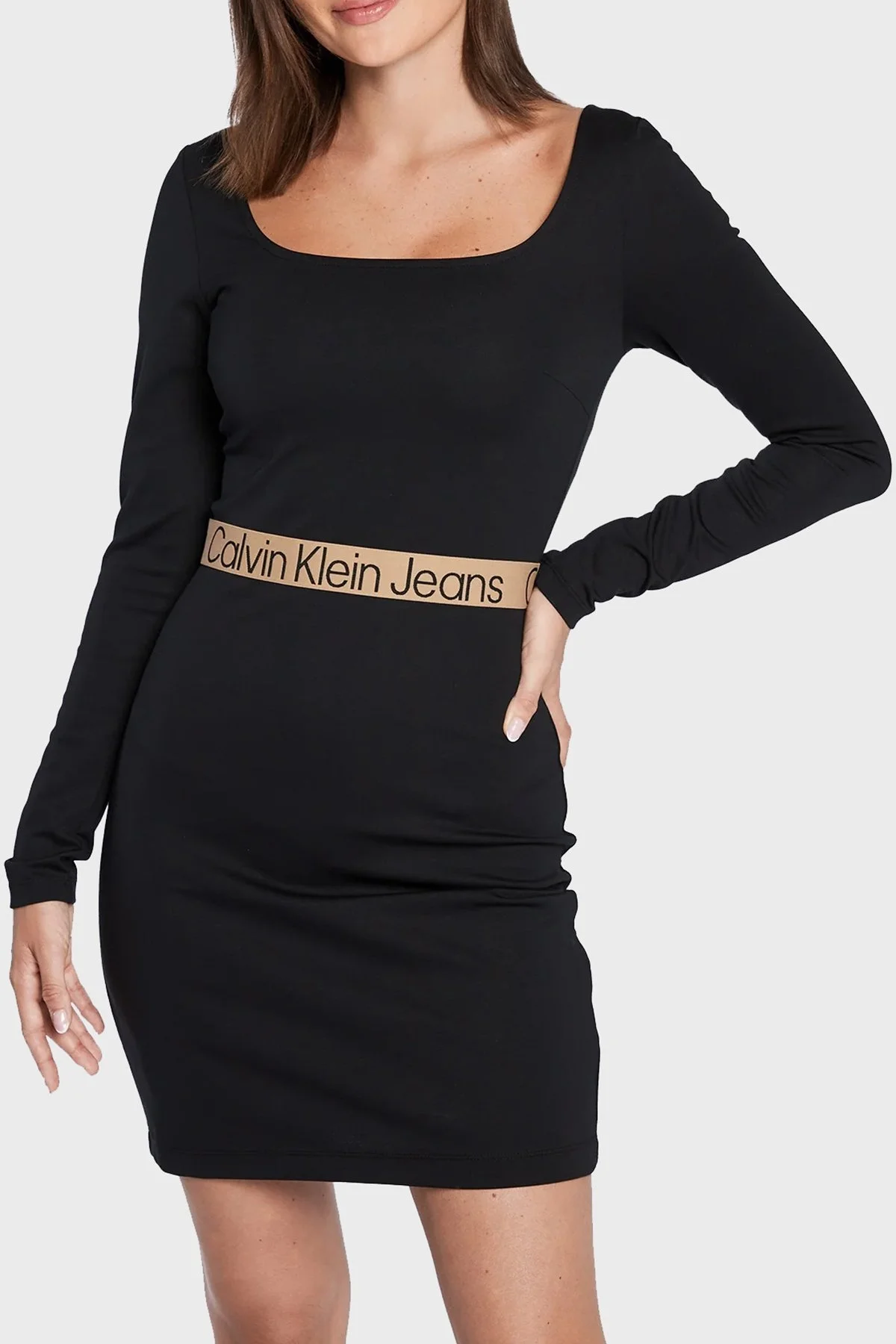 Calvin Klein Slim Fit Kare Yaka Bodycon Mini Bayan Elbise J20J220015 BEH SİYAH - 1