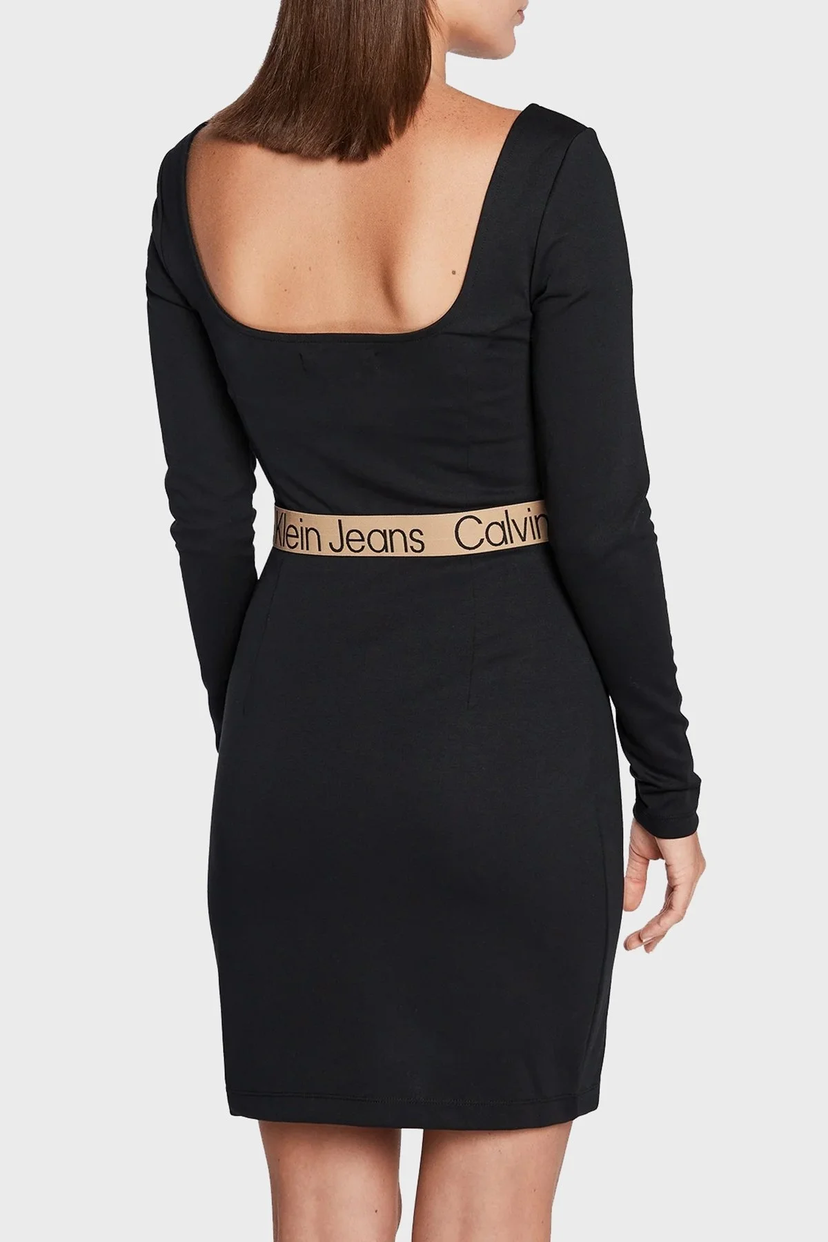 Calvin Klein Slim Fit Kare Yaka Bodycon Mini Bayan Elbise J20J220015 BEH SİYAH - 3