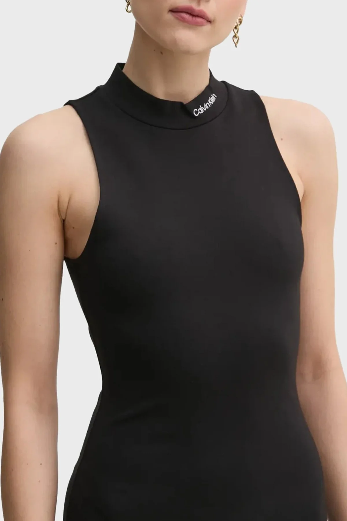 Calvin Klein Streç Logo Baskılı Slim Fit Mini Boy Yırtmaçlı J20J225290BEH Bayan Elbise J20J225290 BEH SİYAH - 7