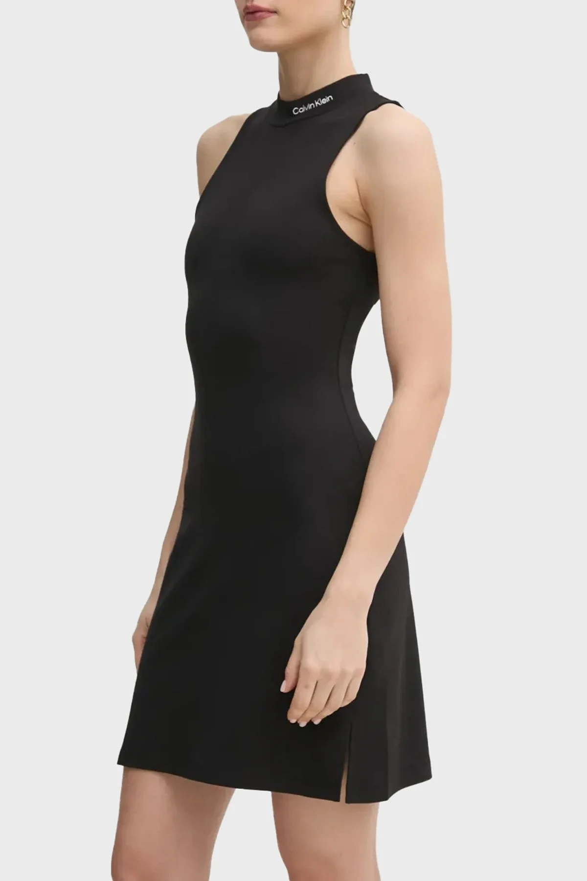 Calvin Klein Streç Logo Baskılı Slim Fit Mini Boy Yırtmaçlı J20J225290BEH Bayan Elbise J20J225290 BEH SİYAH - 8