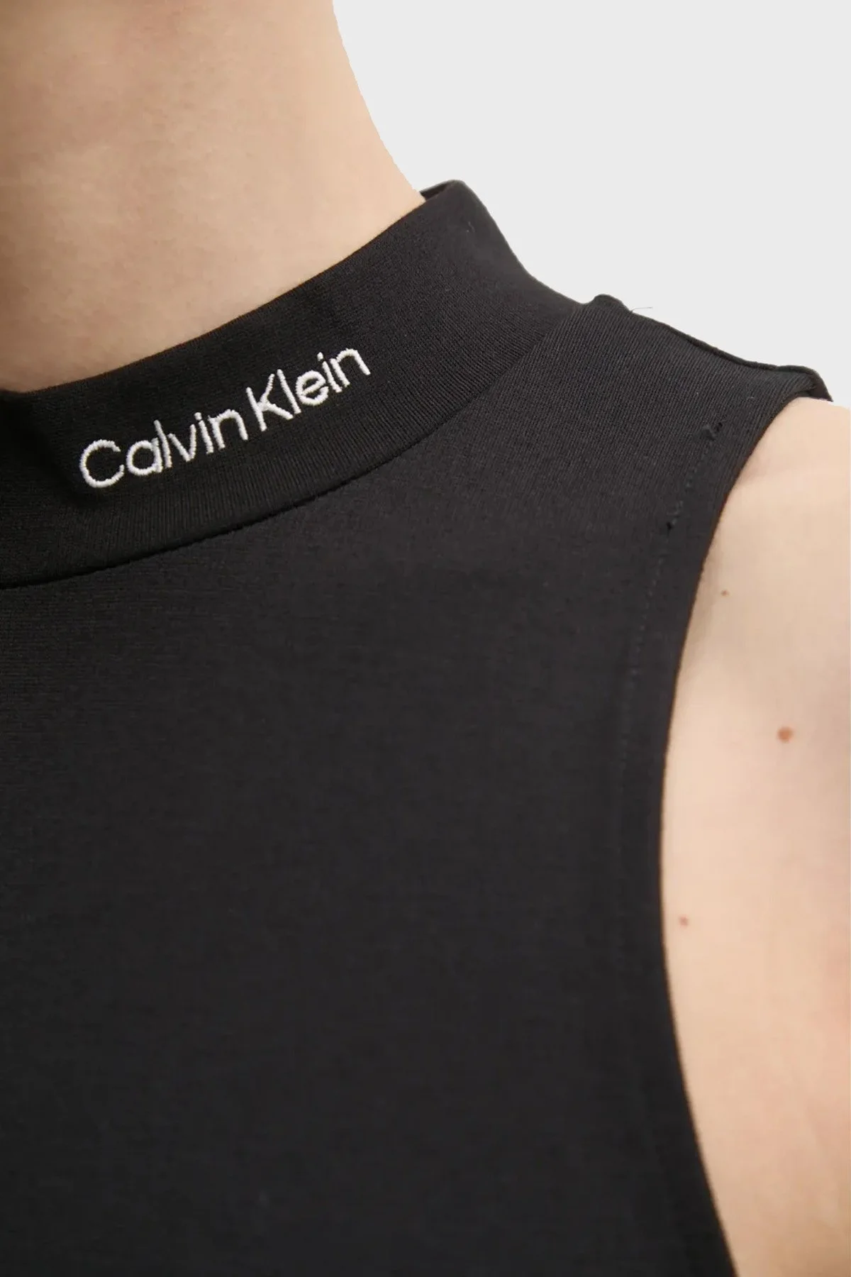 Calvin Klein Streç Logo Baskılı Slim Fit Mini Boy Yırtmaçlı J20J225290BEH Bayan Elbise J20J225290 BEH SİYAH - 10
