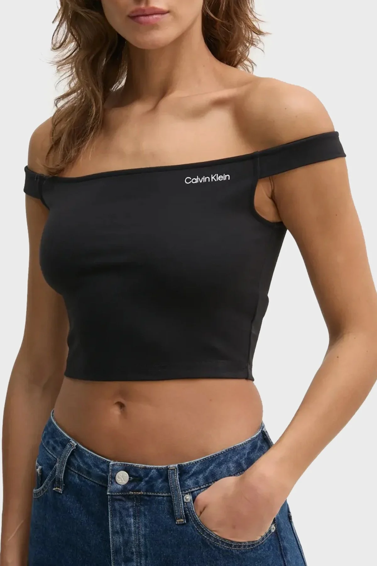 Calvin Klein Streç Logolu Slim Fit Kayık Yaka J20J225542BEH Bayan Top J20J225542 BEH SİYAH - 9