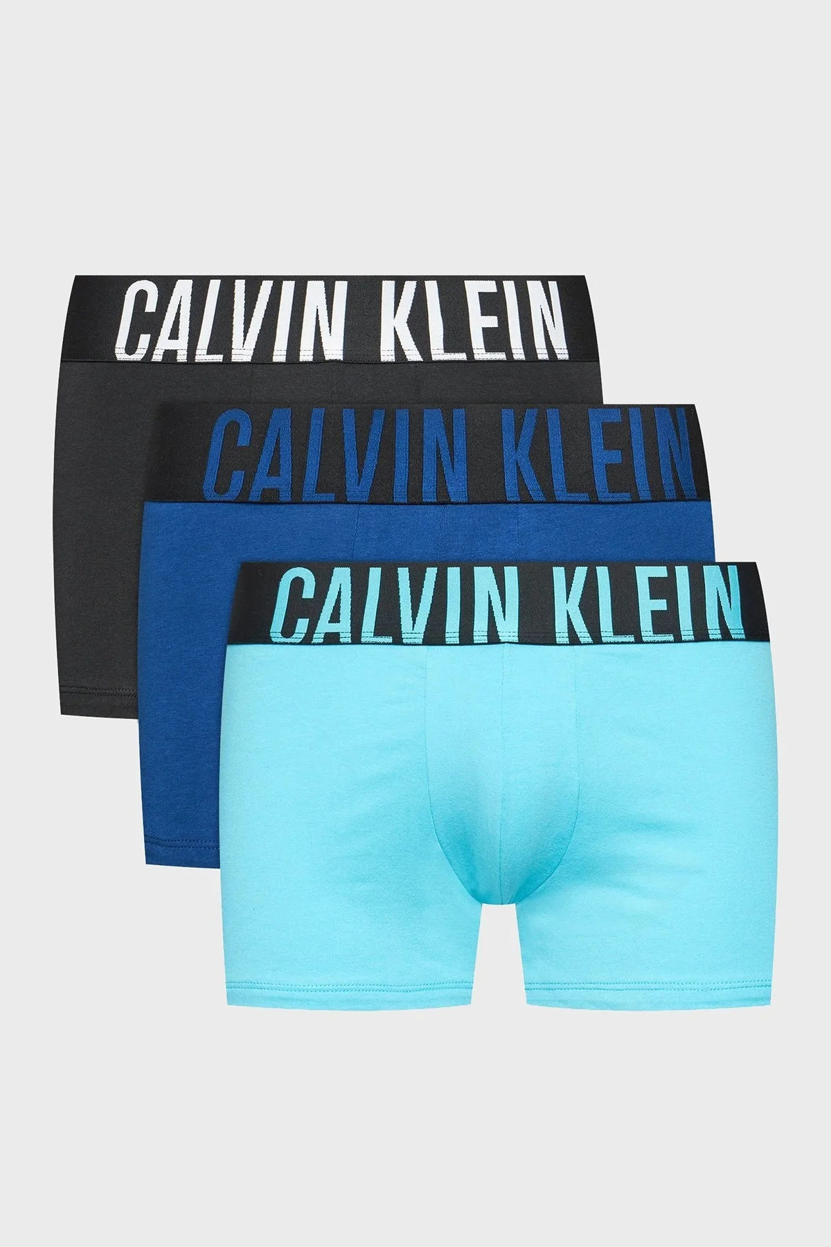 Calvin Klein Streç Pamuklu 3 Pack 000NB3608ALXS Erkek Boxer 000NB3608A LXS Mavi-Gri-Turkuaz - 8
