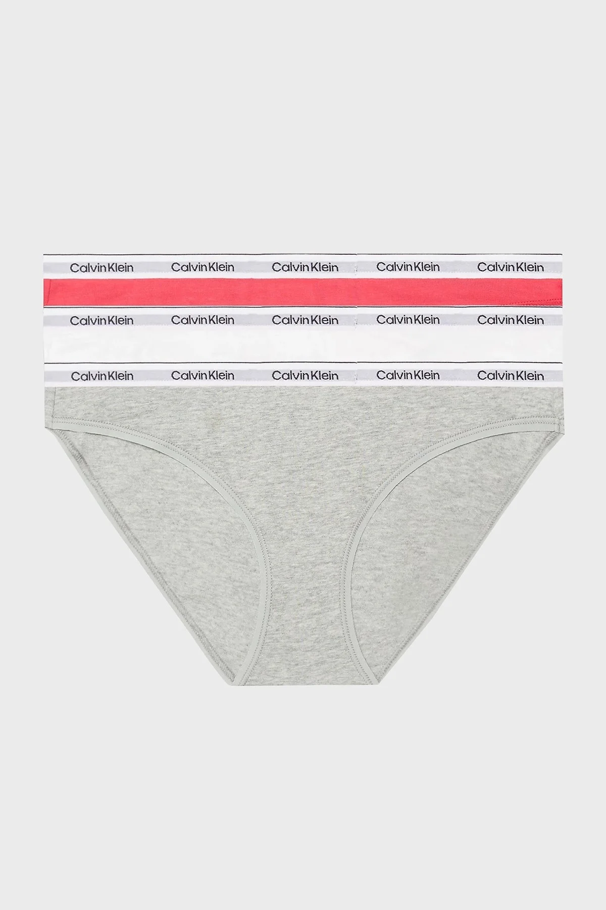 Calvin Klein Streç Pamuklu 3 Pack 000QD5207ENP4 Bayan Külot 000QD5207E NP4 Fuşya-Beyaz-Gri - 1