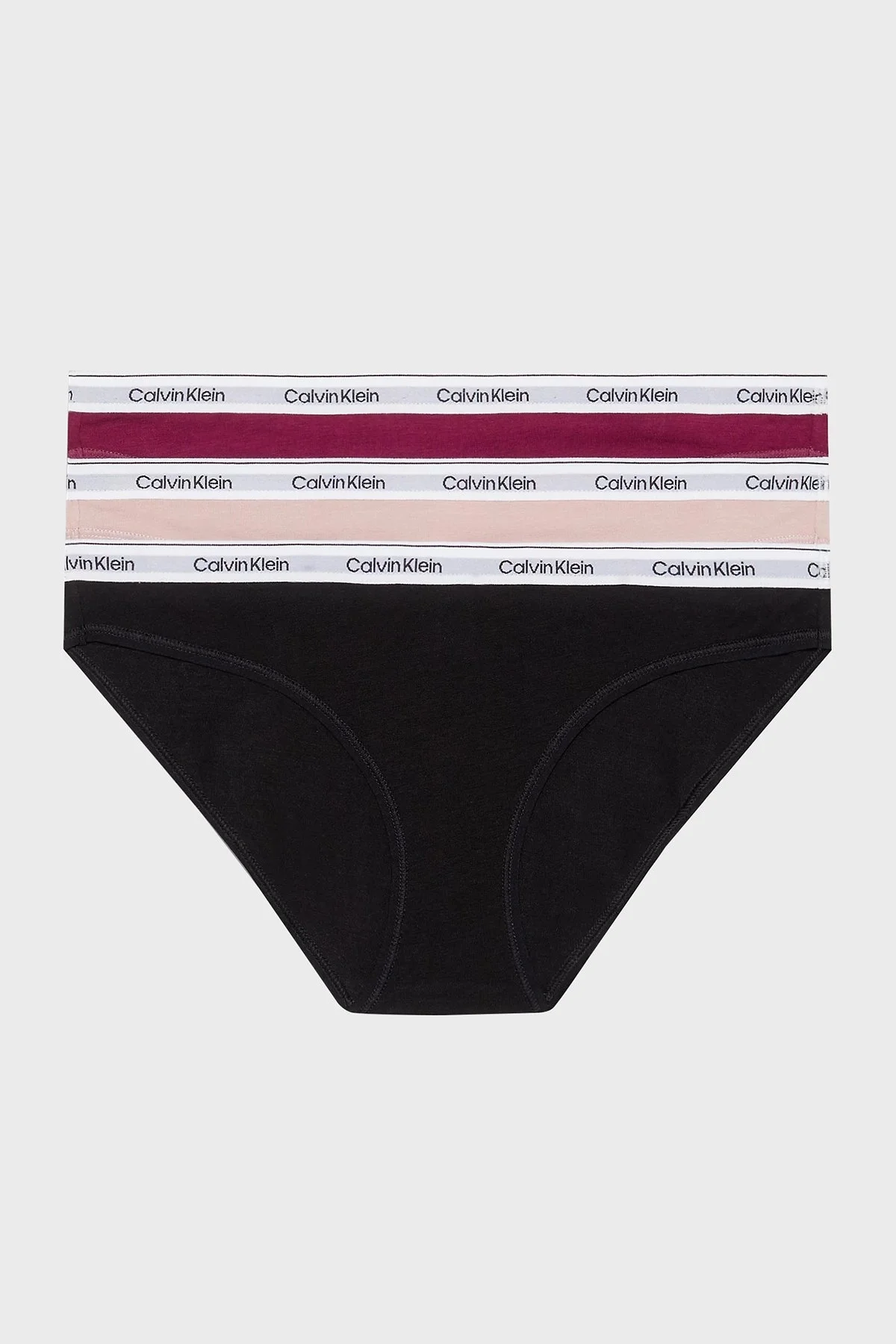 Calvin Klein Streç Pamuklu 3 Pack 000QD5207ENP6 Bayan Külot 000QD5207E NP6 Bordo-Pudra-Siyah - 1