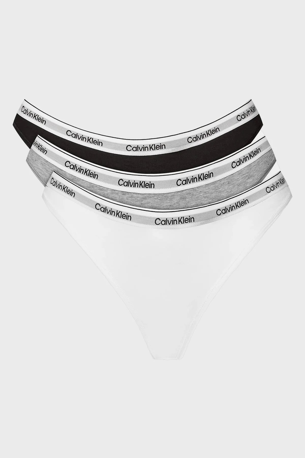 Calvin Klein Streç Pamuklu 3 Pack Tanga 000QD5209EMPI Bayan Külot 000QD5209E MPI SİYAH-BEYAZ-GRİ - 1