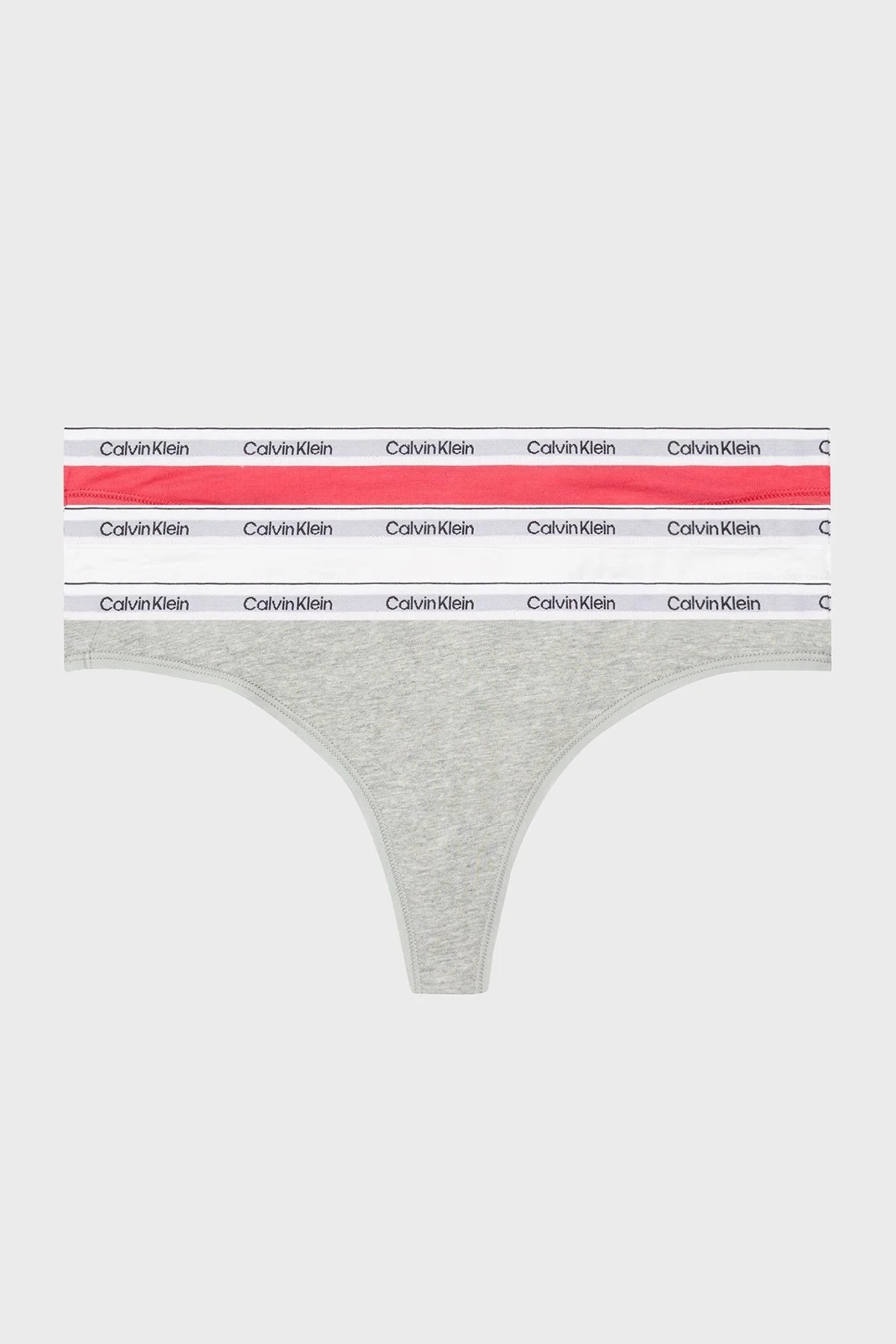 Calvin Klein Streç Pamuklu 3 Pack Tanga 000QD5209ENP4 Bayan Külot 000QD5209E NP4 Pembe-Gri-Beyaz - 1