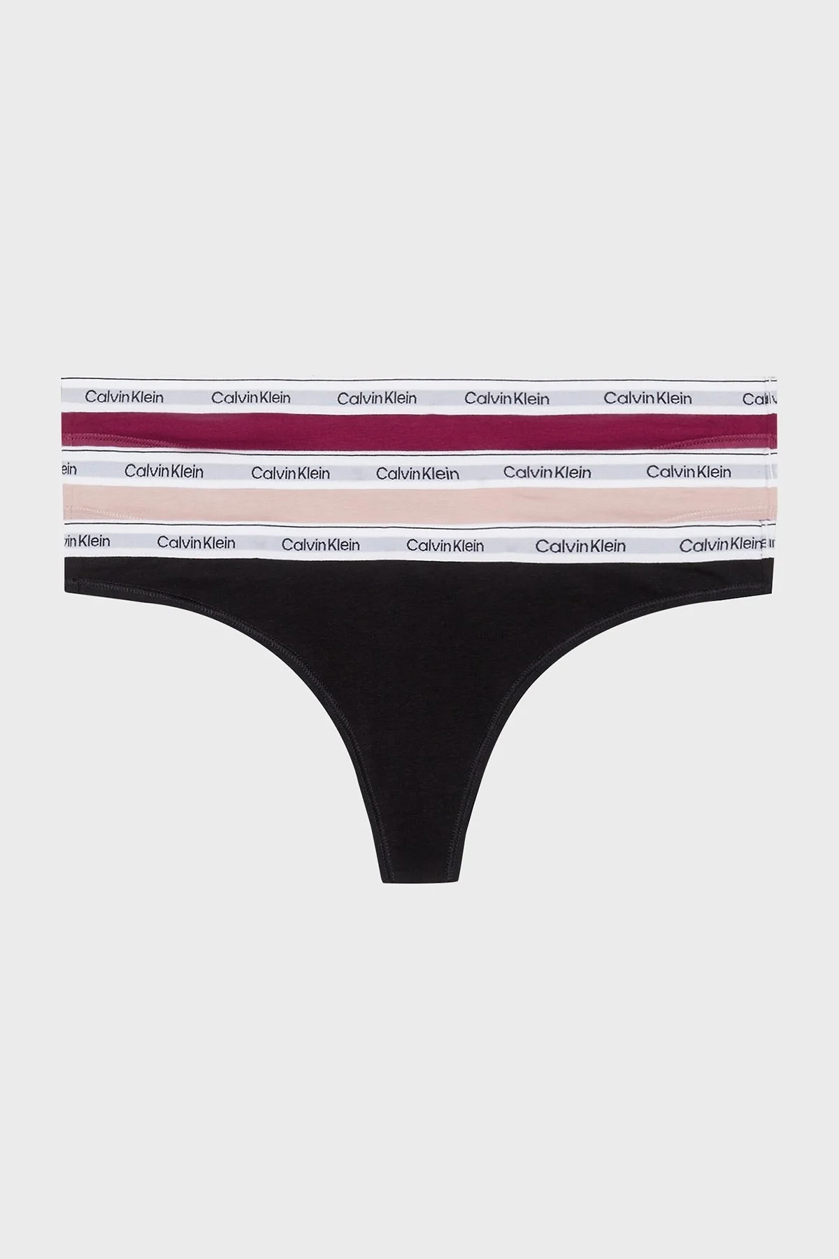 Calvin Klein Streç Pamuklu 3 Pack Tanga 000QD5209ENP6 Bayan Külot 000QD5209E NP6 Bordo-Bej-Siyah - 1