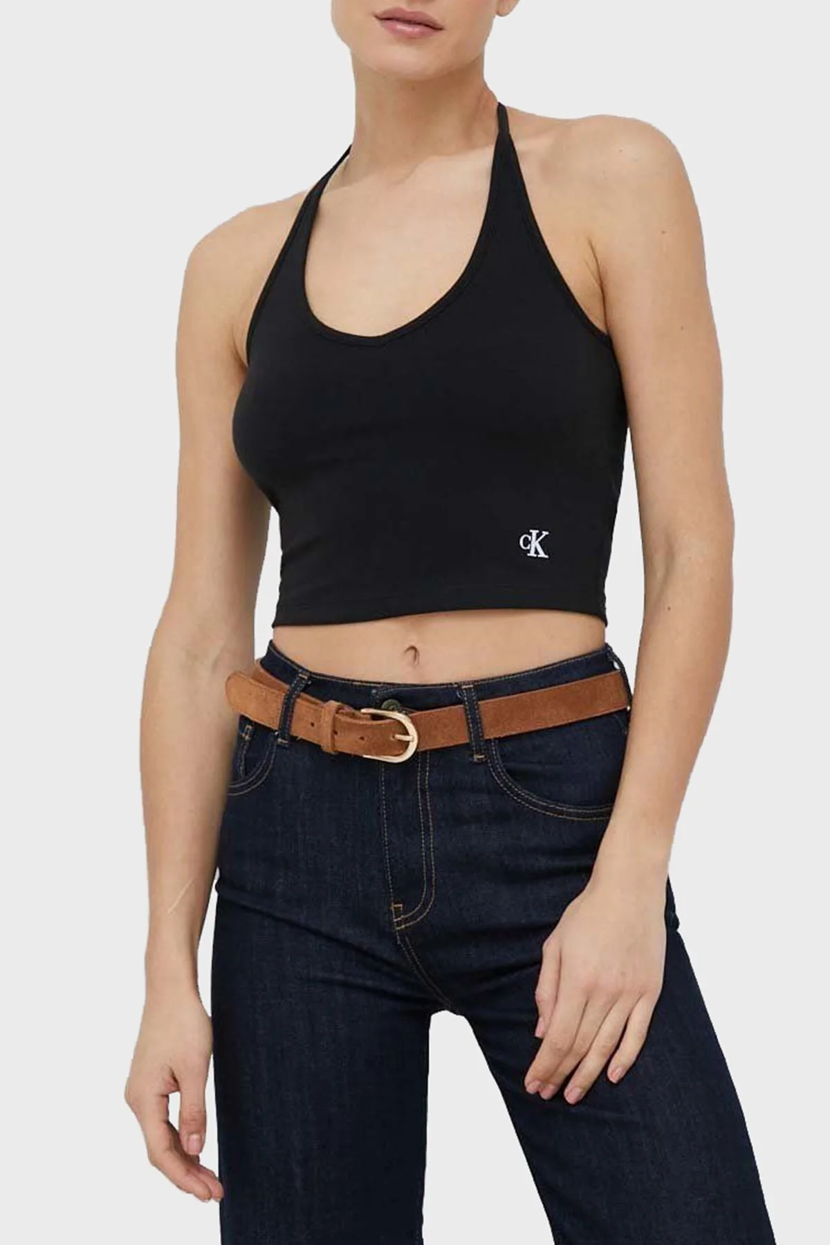 Calvin Klein Streç Pamuklu Çıkarılabilir Üst 2si 1 Arada V Yaka J20J220538BEH Bayan T Shirt J20J220538 BEH SİYAH - 2