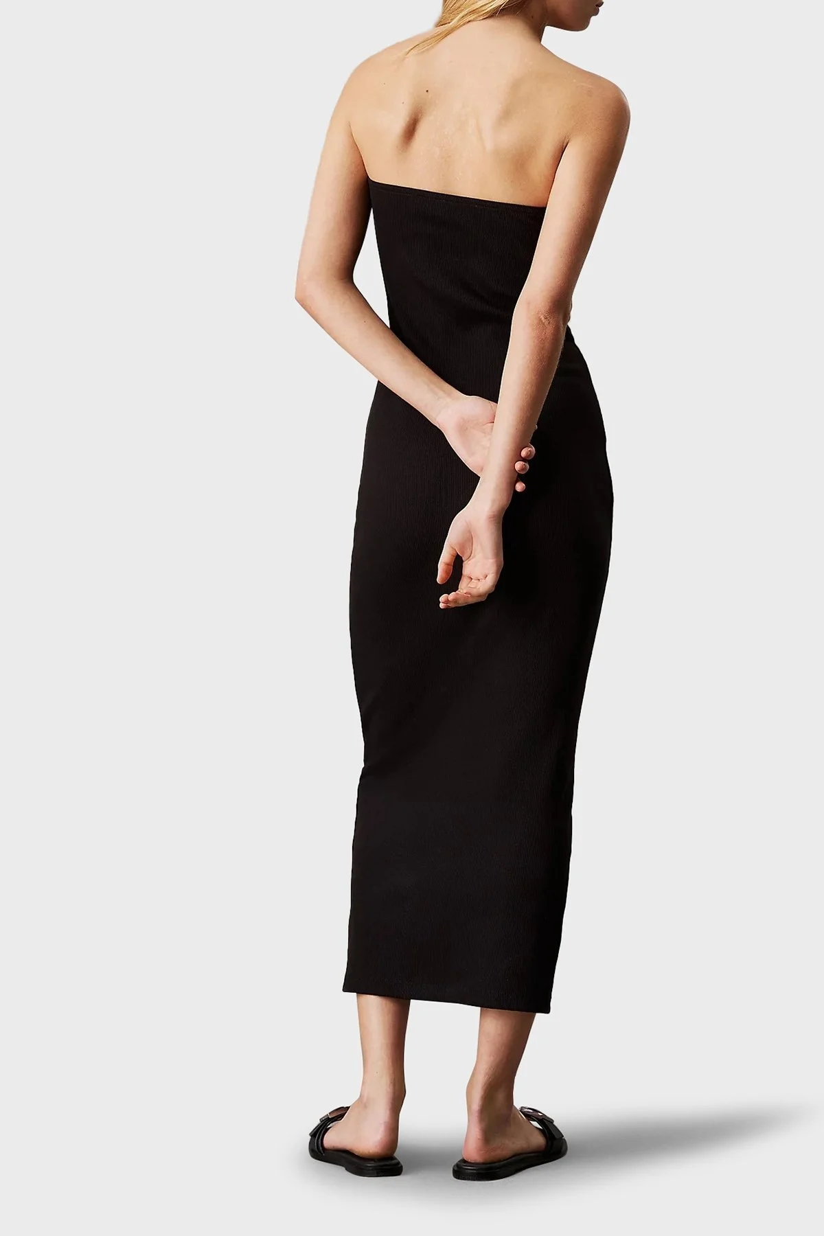 Calvin Klein Streç Pamuklu Fitted Fit Midi Boy Straplez J20J225263BEH Bayan Elbise J20J225263 BEH SİYAH - 6