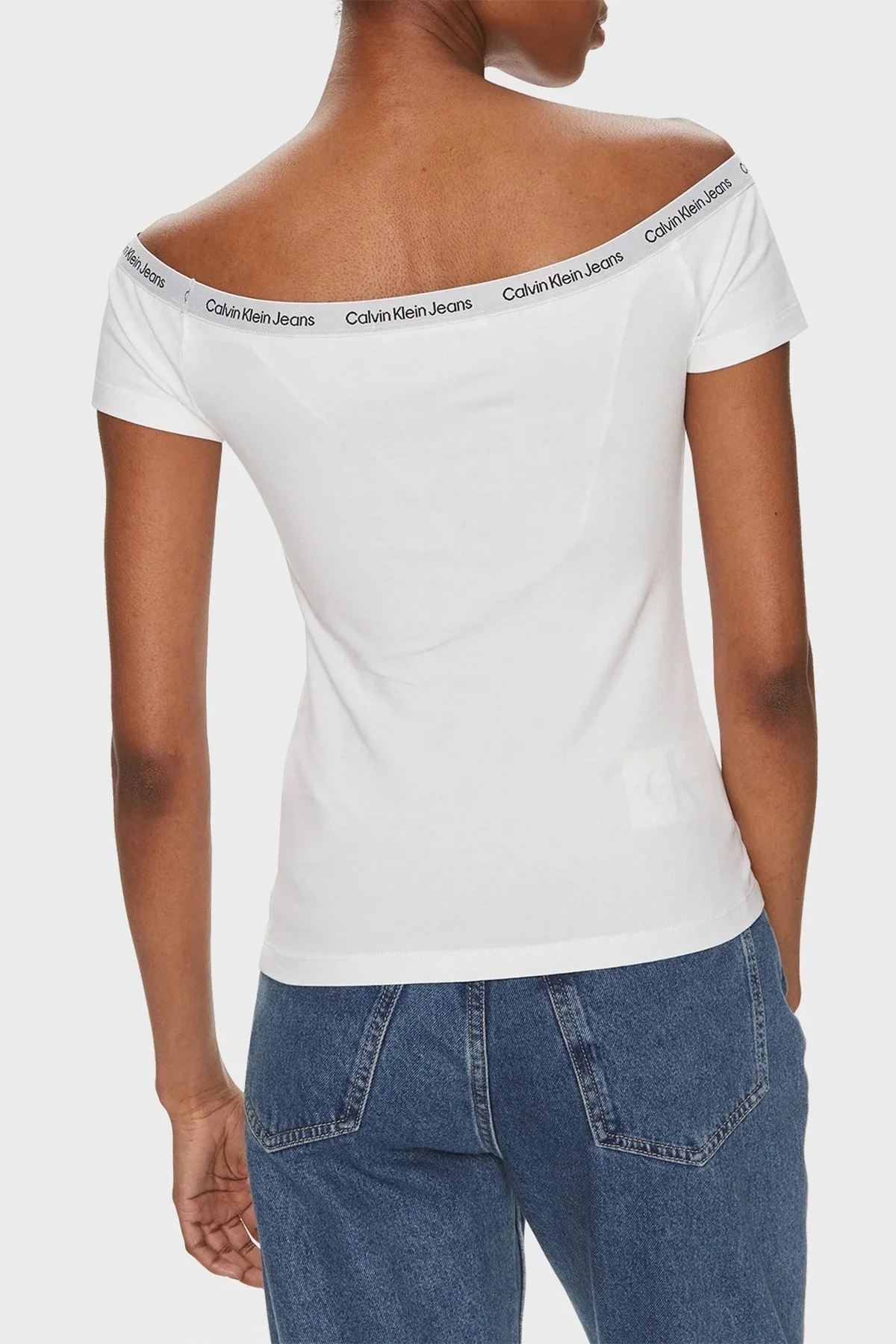 Calvin Klein Streç Pamuklu Fitted Kayık Yaka J20J223098YAF Bayan Top J20J223098 YAF BEYAZ - 2