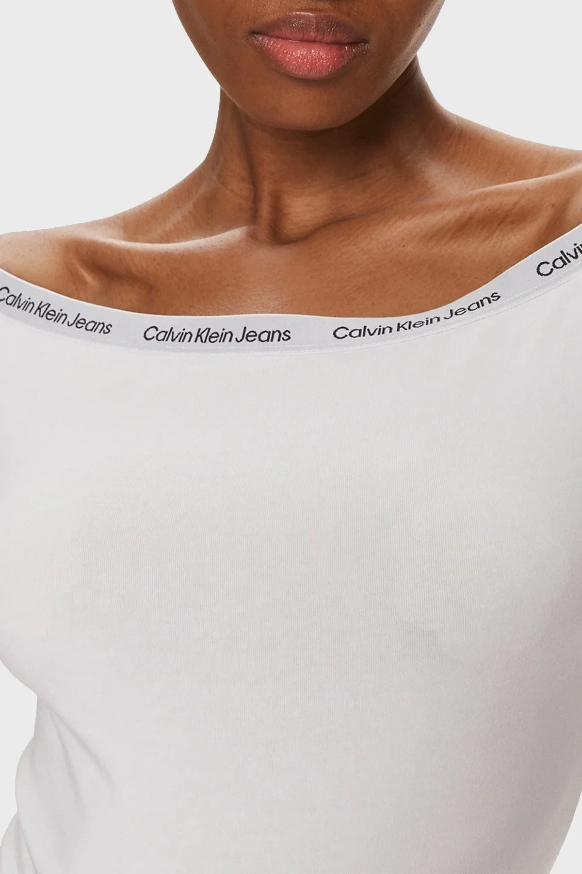 Calvin Klein Streç Pamuklu Fitted Kayık Yaka J20J223098YAF Bayan Top J20J223098 YAF BEYAZ - 4