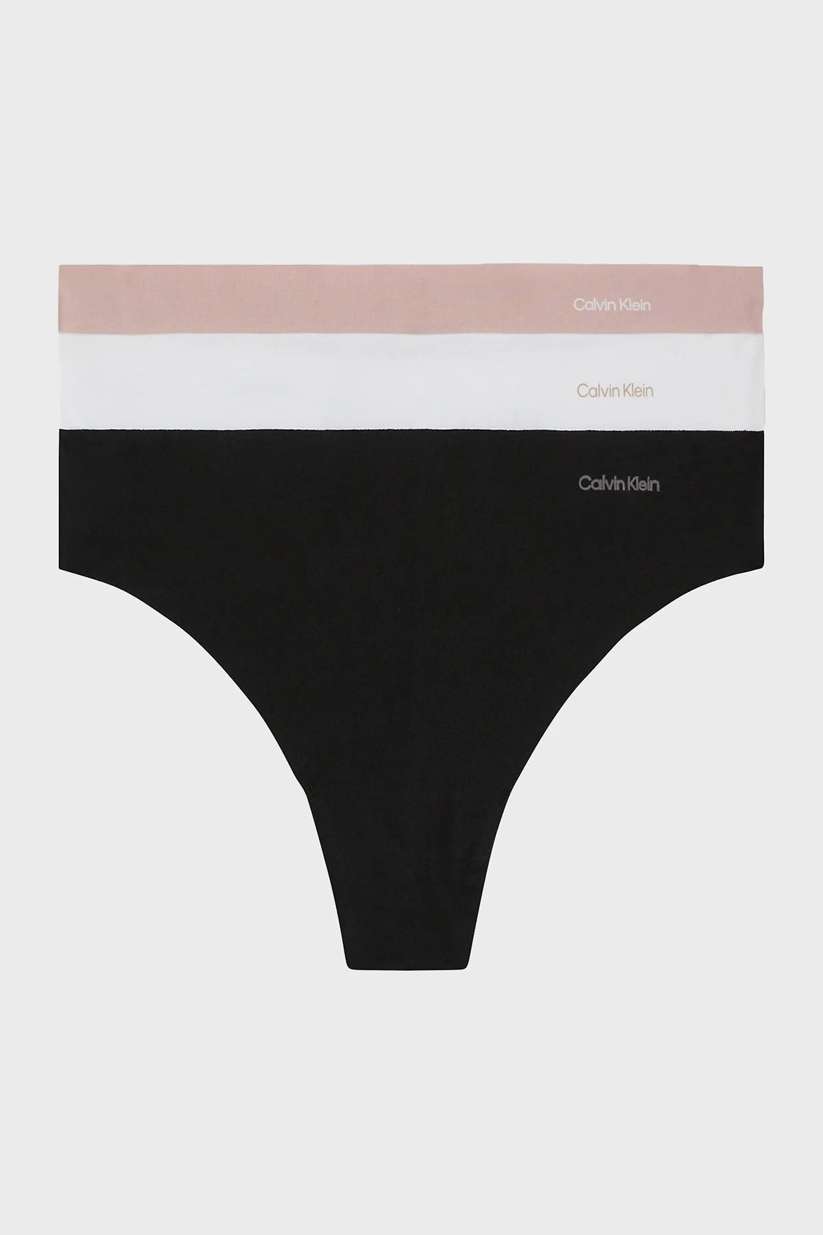 Calvin Klein Streç Pamuklu Lazer Kesim 3 Pack Tanga 000QD5219EN8I Bayan Külot 000QD5219E N8I Beyaz-Pembe-Siyah - 1