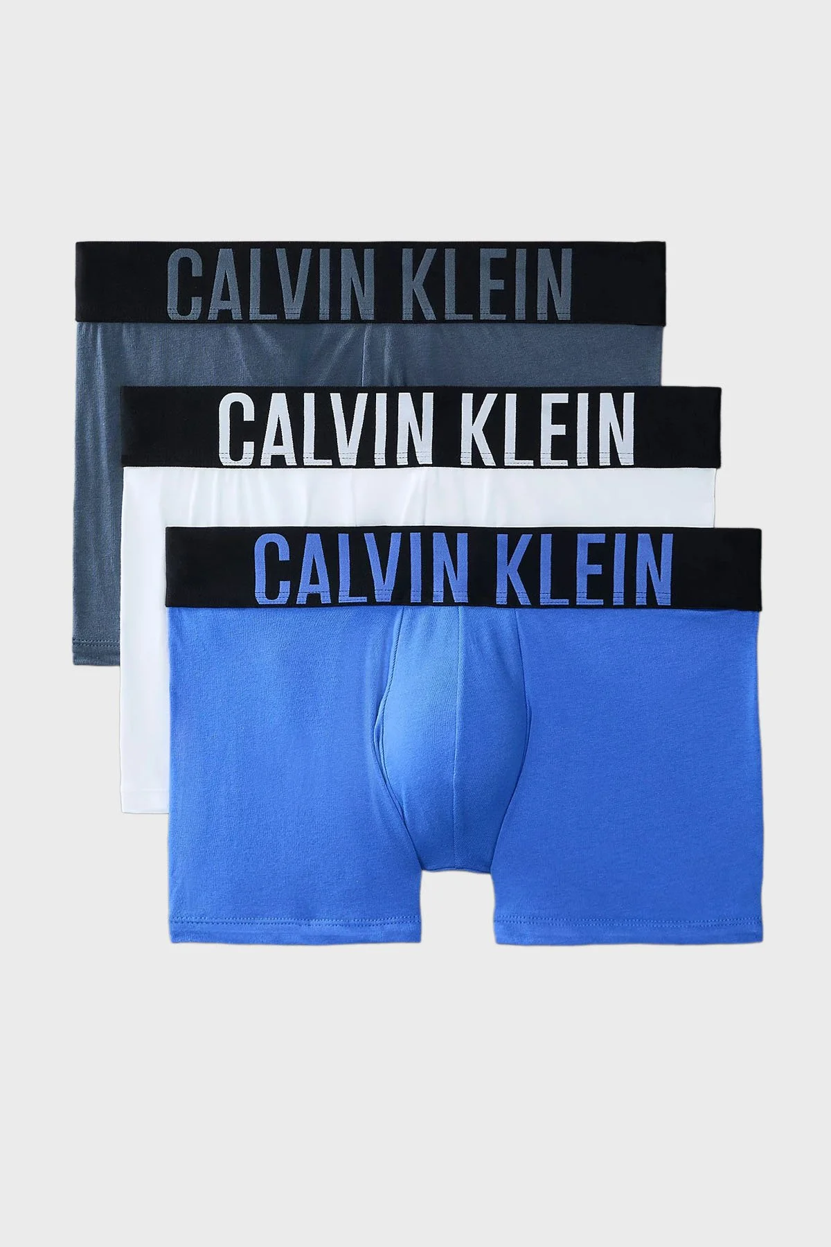 Calvin Klein Streç Pamuklu Logolu 3 Pack 000NB3608AZD9 Erkek Boxer 000NB3608A ZD9 Beyaz-Antrasit-Mavi - 1