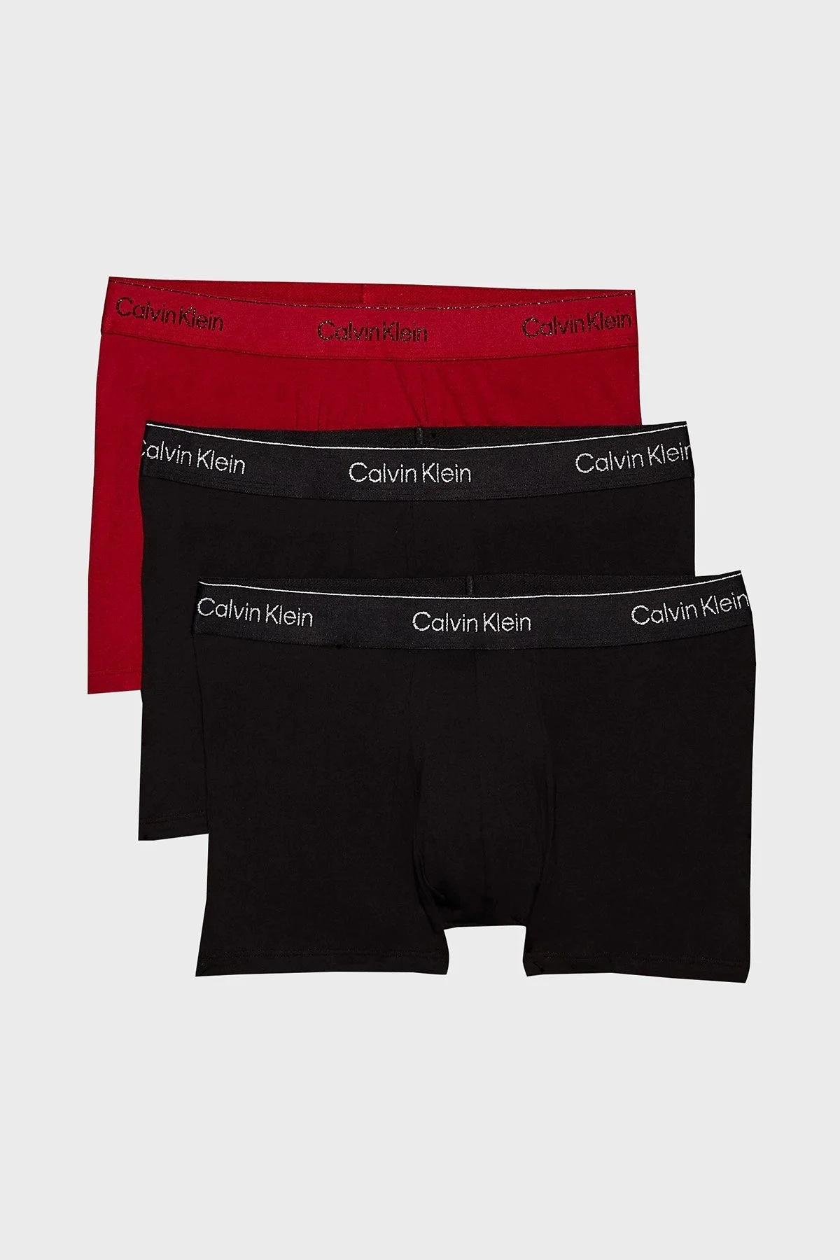 Calvin Klein Streç Pamuklu Logolu 3 Pack 000NB4078AQVV Erkek Boxer 000NB4078A QVV Siyah-Kırmızı-Siyah - 2