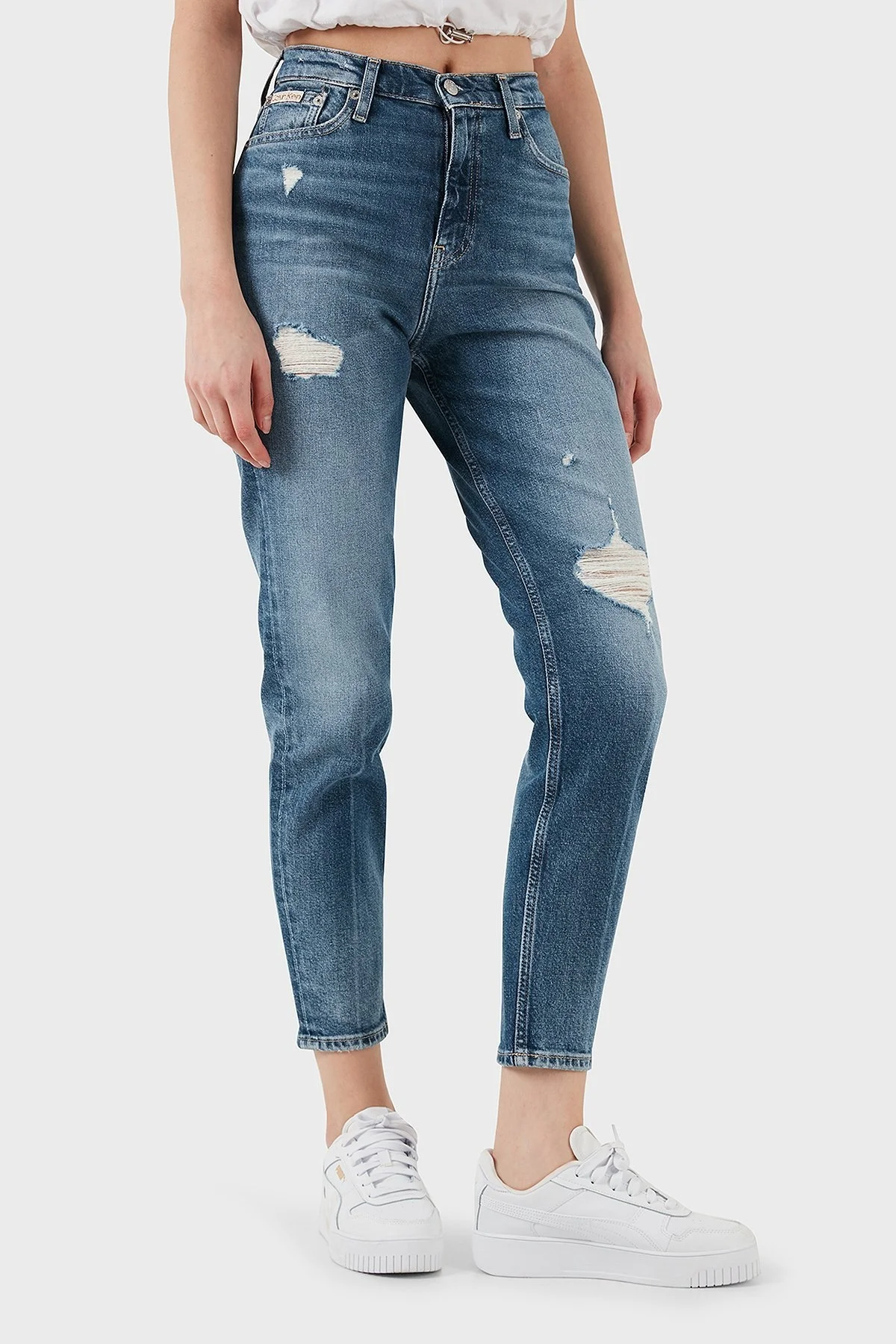 Calvin Klein Streç Pamuklu Mom Fit Yüksek Bel Boru Paça Jeans J20J2245131A4 Bayan Kot Pantolon J20J224513 1A4 MAVİ - 10