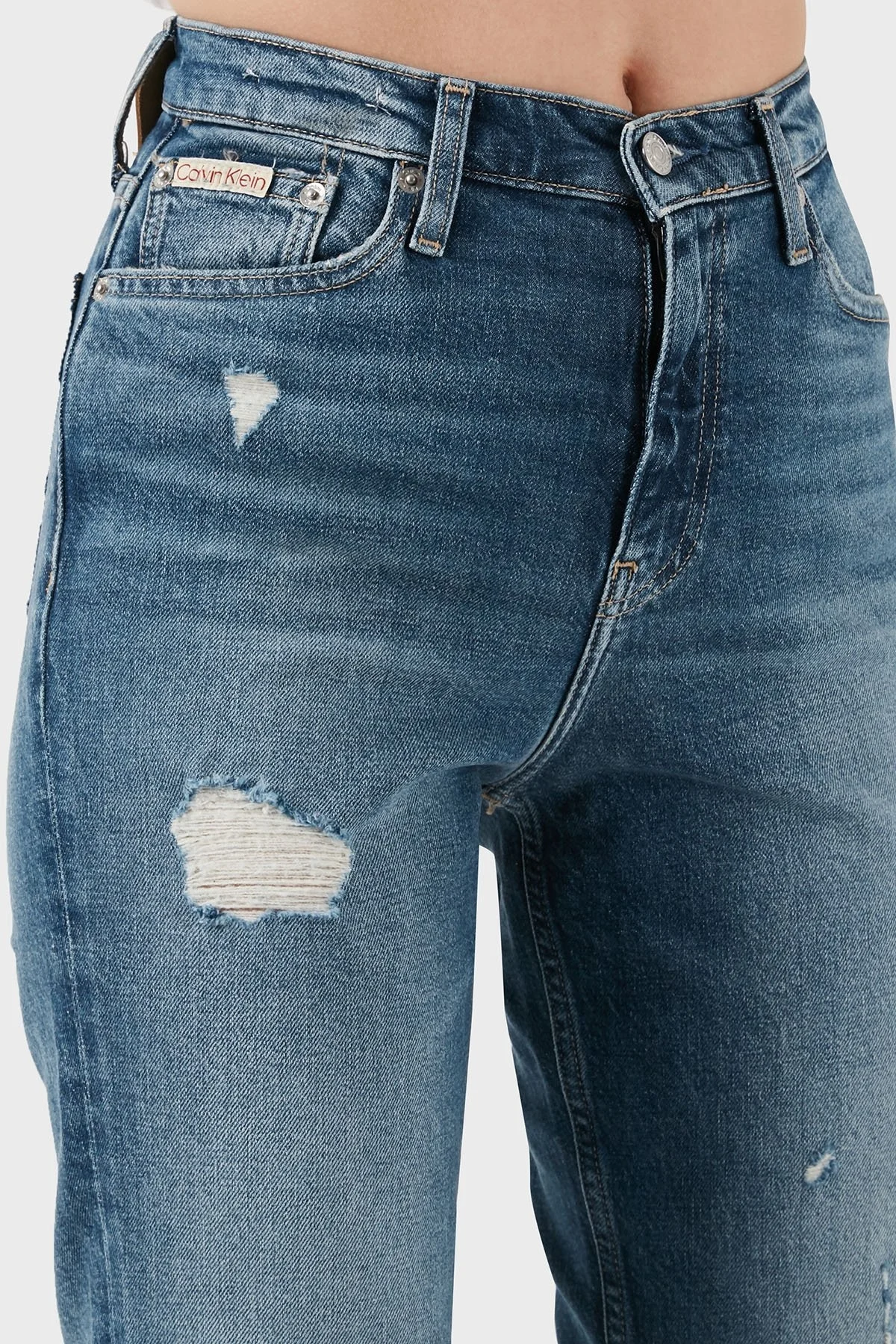 Calvin Klein Streç Pamuklu Mom Fit Yüksek Bel Boru Paça Jeans J20J2245131A4 Bayan Kot Pantolon J20J224513 1A4 MAVİ - 11