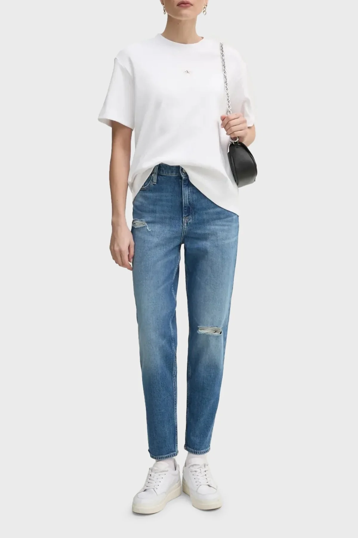 Calvin Klein Streç Pamuklu Oversize Fit Bisiklet Yaka J20J225247 YAA Bayan T Shirt J20J225247 YAA BEYAZ - 6