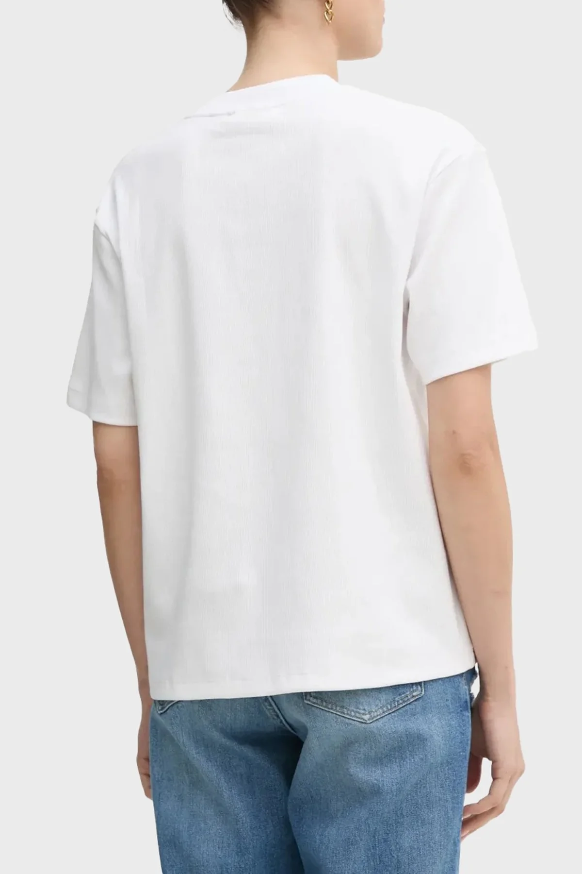 Calvin Klein Streç Pamuklu Oversize Fit Bisiklet Yaka J20J225247 YAA Bayan T Shirt J20J225247 YAA BEYAZ - 7