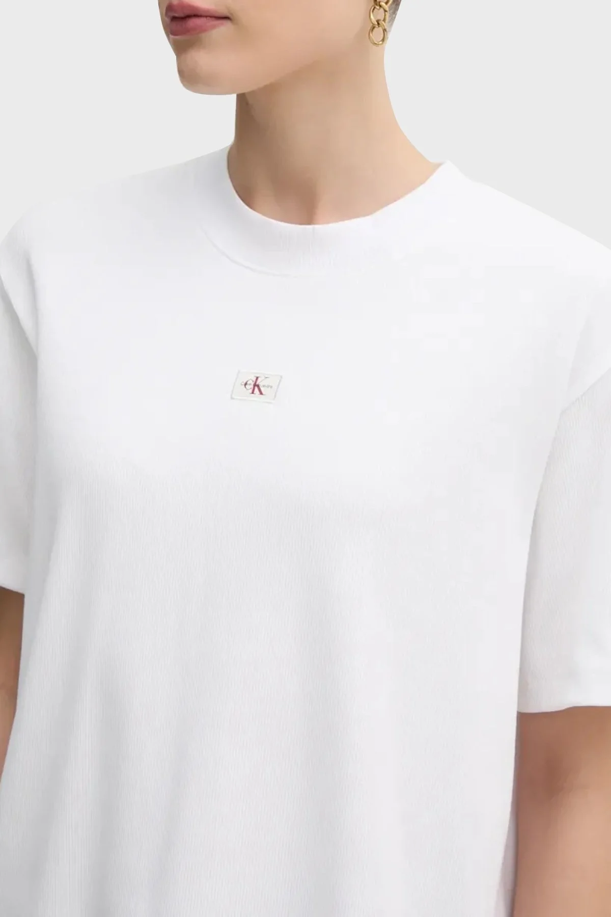 Calvin Klein Streç Pamuklu Oversize Fit Bisiklet Yaka J20J225247 YAA Bayan T Shirt J20J225247 YAA BEYAZ - 8