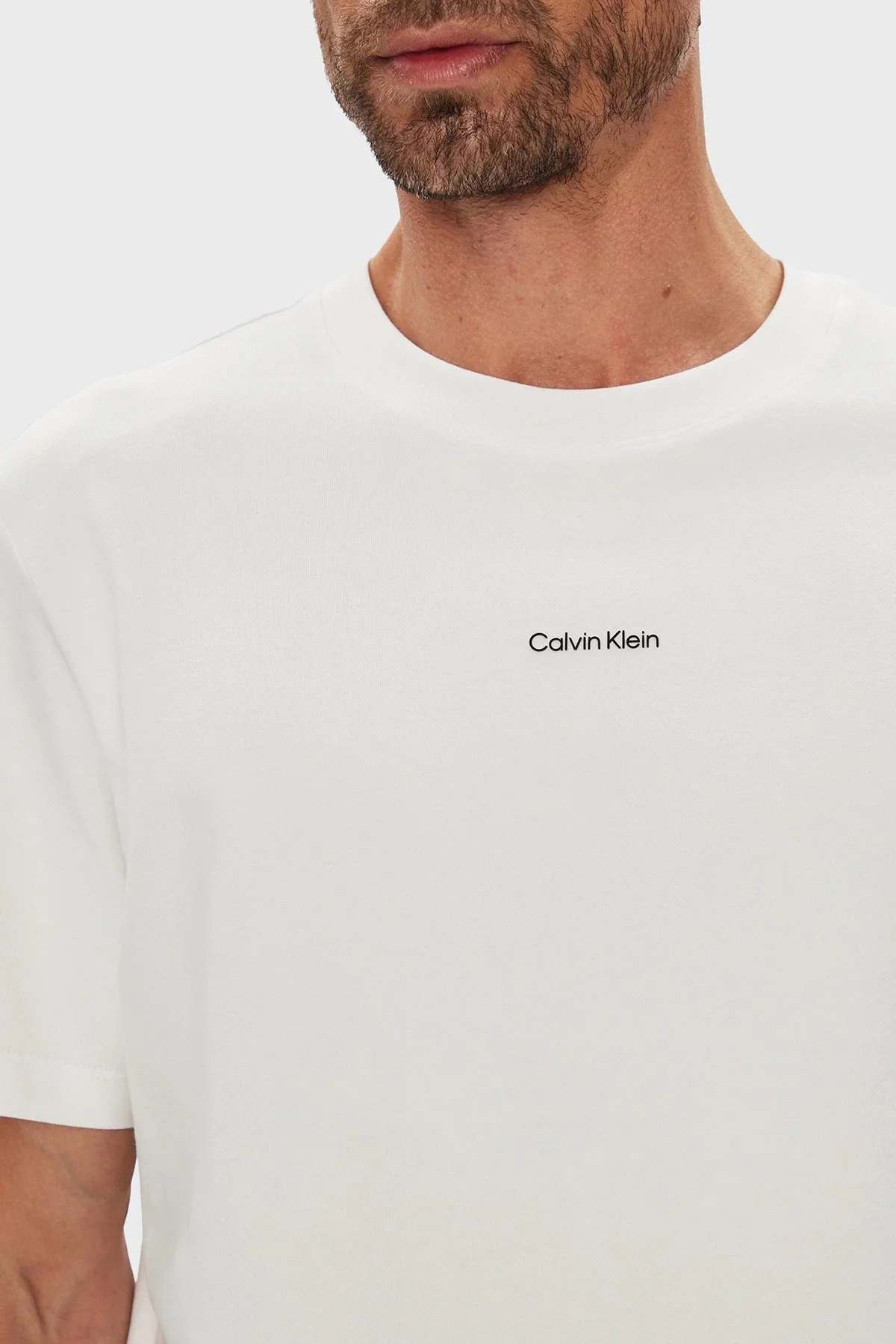 Calvin Klein Streç Pamuklu Regular Fit Sıfır Yaka LV04LC241GYAF Erkek T Shirt LV04LC241G YAF BEYAZ - 4