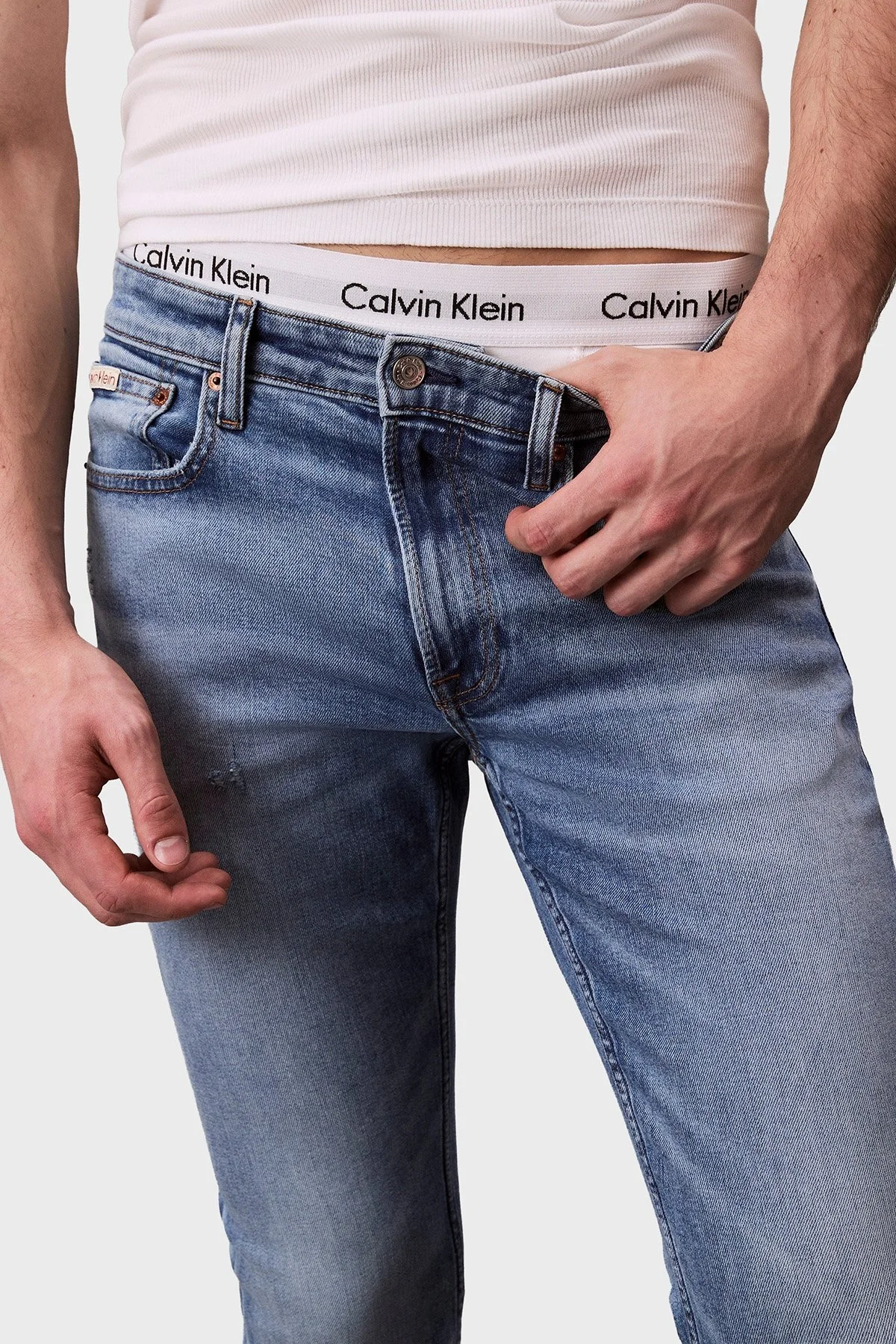 Calvin Klein Streç Pamuklu Skinny Fit Düşük Bel Jeans LV04RC712GX6S Erkek Kot Pantolon LV04RC712G X6S MAVİ - 4