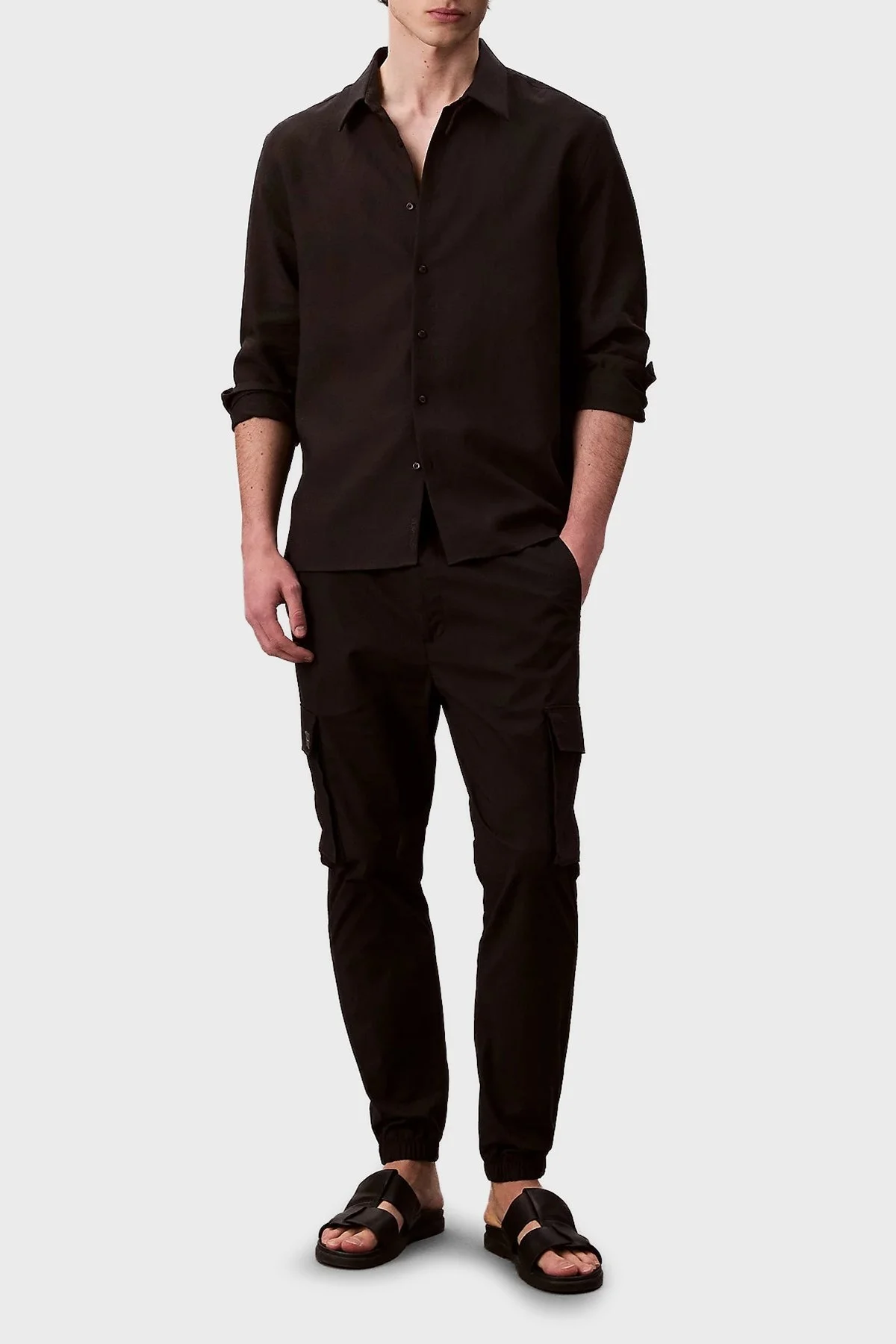 Calvin Klein Streç Pamuklu Skinny Fit Düşük Bel Jogger LV04RC617GUB1 Erkek Pantolon LV04RC617G UB1 SİYAH - 1