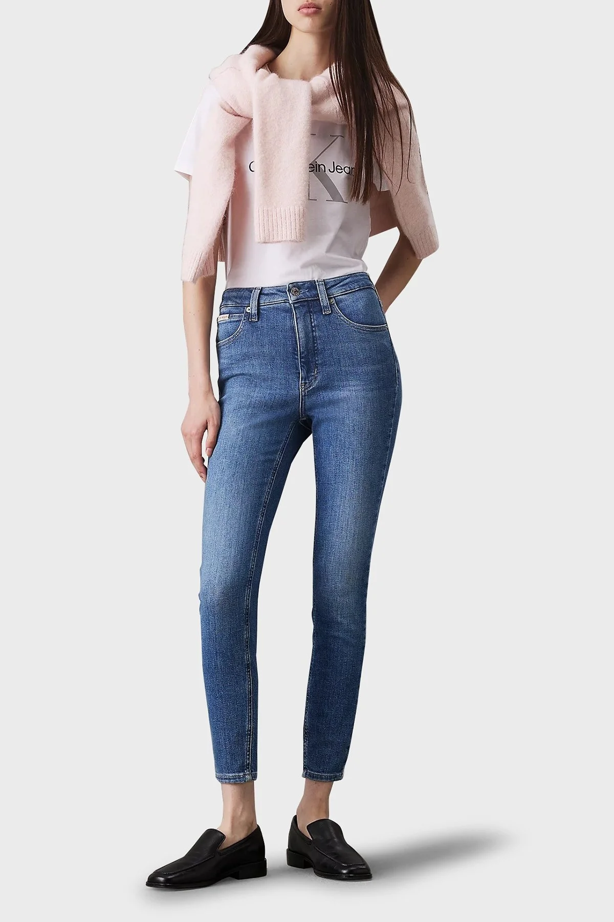 Calvin Klein Streç Pamuklu Skinny Fit Yüksek Bel Süper Dar Paça Jeans J20J2245221A4 Bayan Kot Pantolon J20J224522 1A4 MAVİ - 7