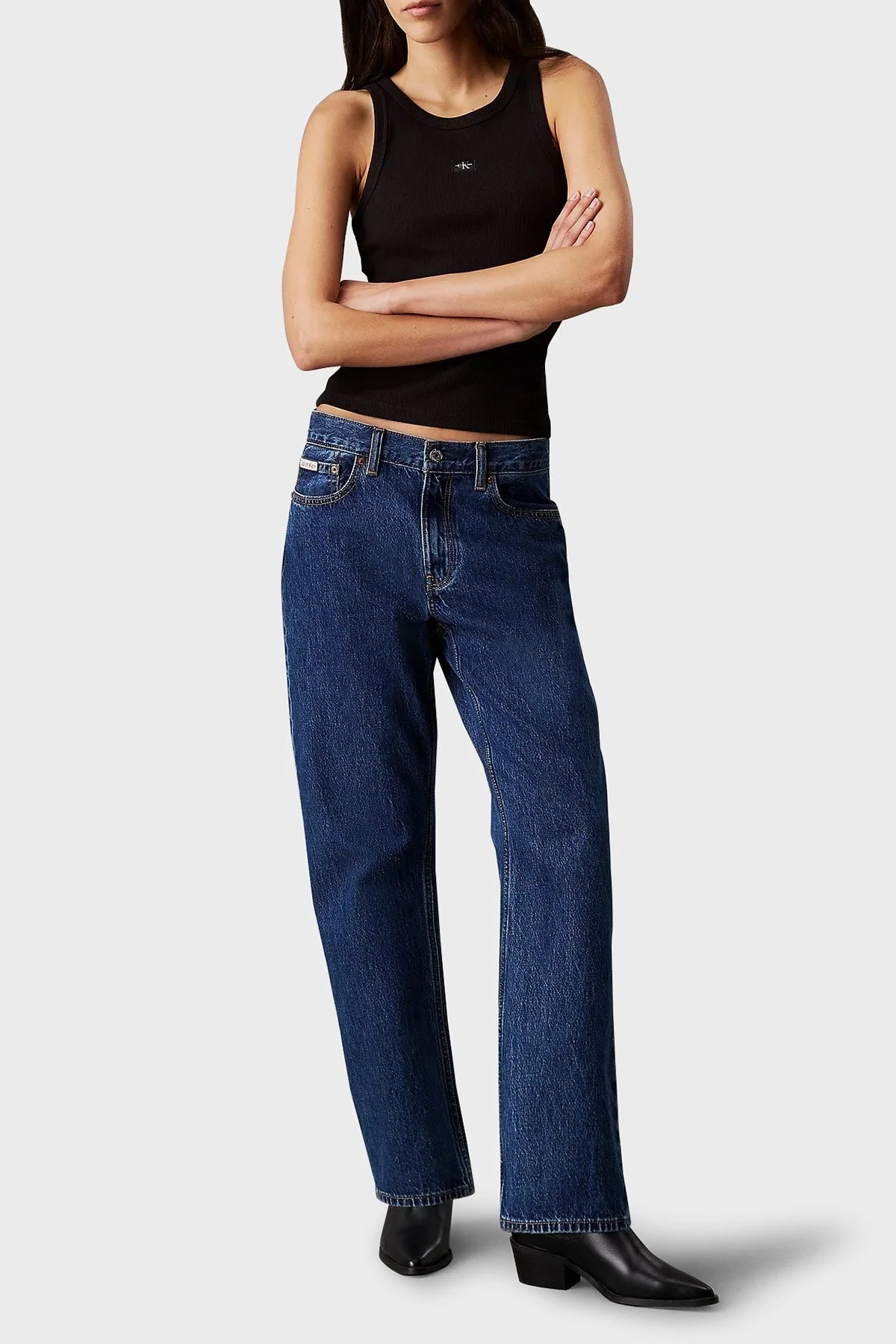 Calvin Klein Streç Pamuklu Slim Fit Bisiklet Yaka J20J224762BEH Bayan Top J20J224762 BEH SİYAH - 3