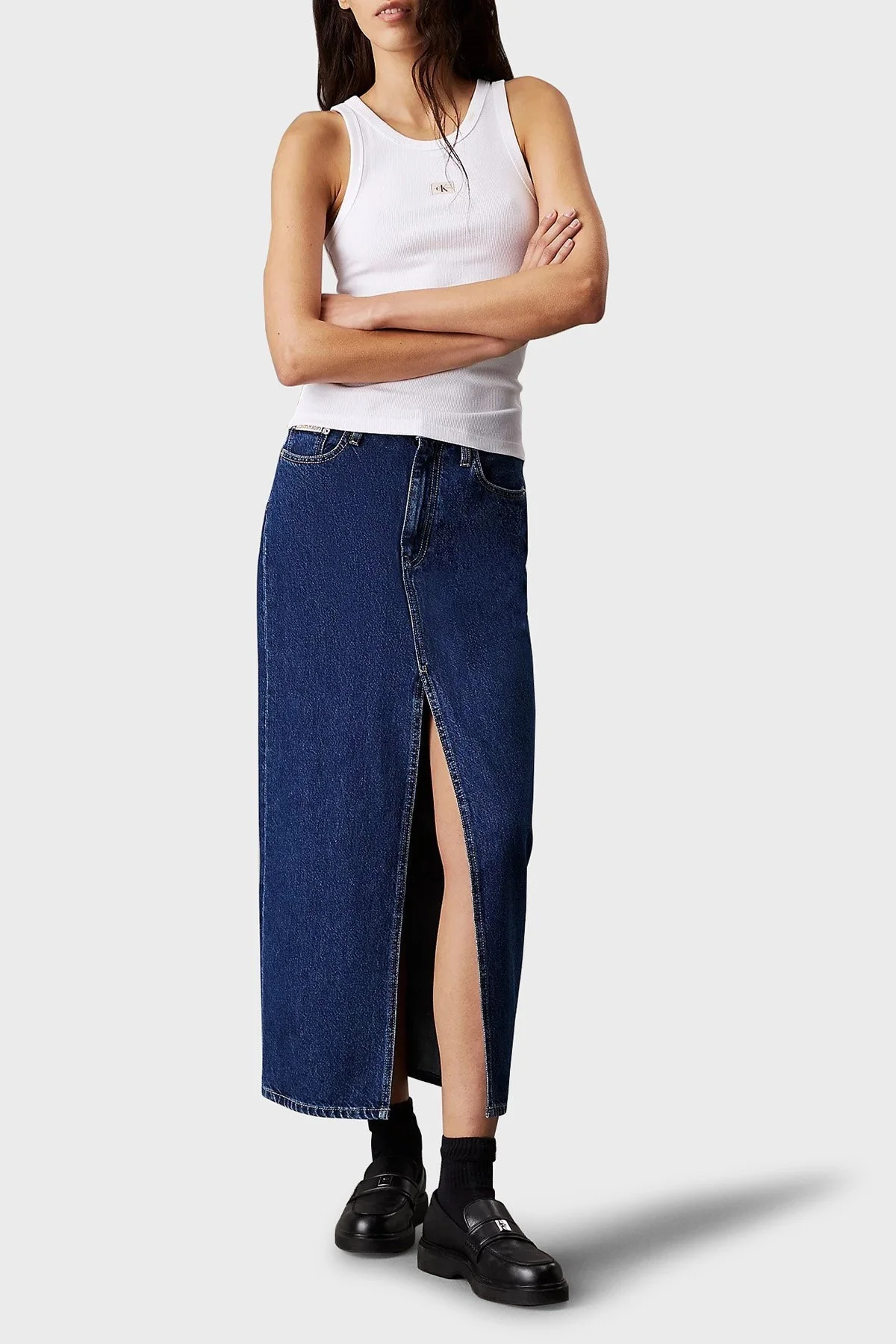 Calvin Klein Streç Pamuklu Slim Fit Bisiklet Yaka J20J224762YAF Bayan Top J20J224762 YAF BEYAZ - 3