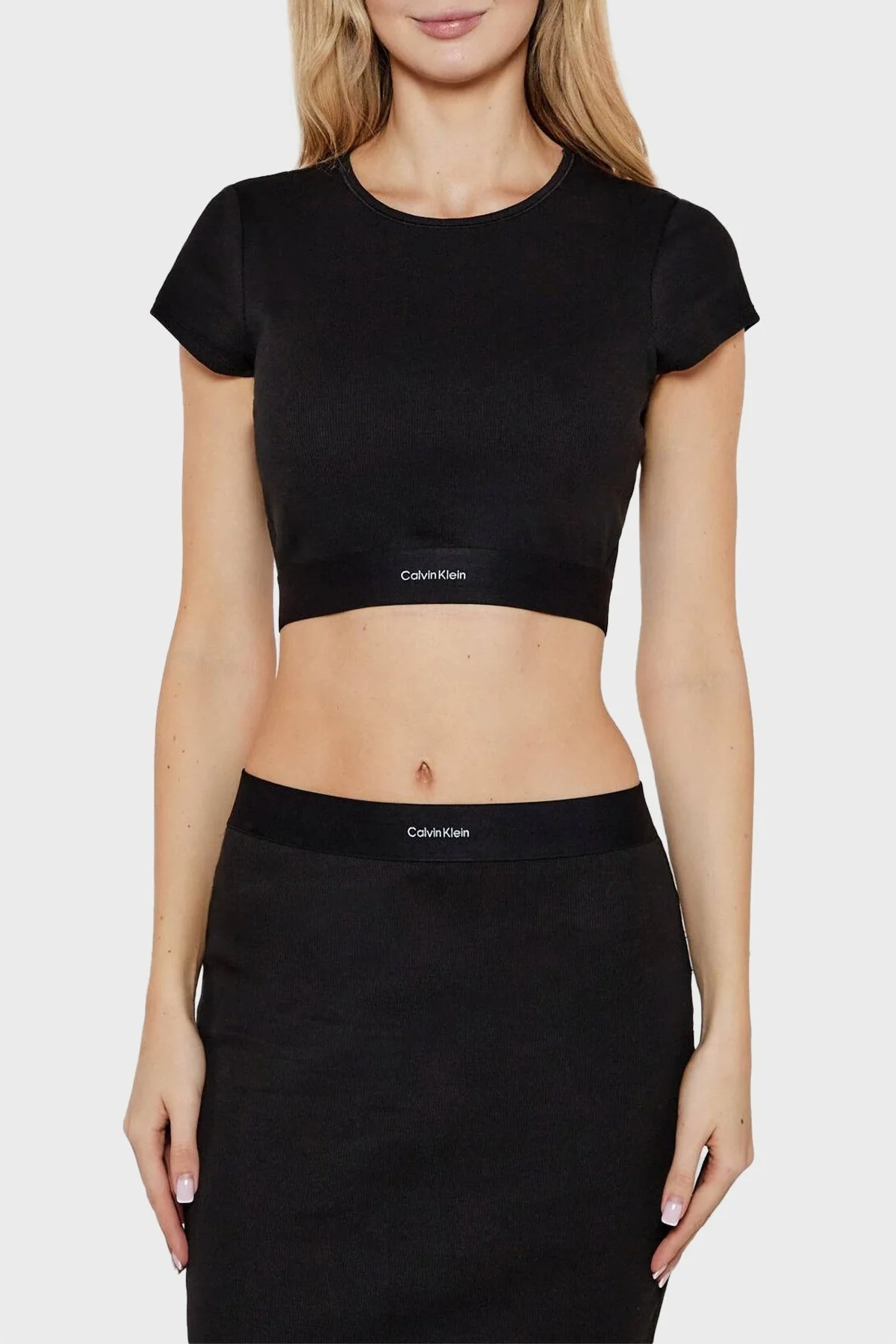 Calvin Klein Streç Pamuklu Slim Fit Bisiklet Yaka LV00QS7349UB1 Bayan Top LV00QS7349 UB1 SİYAH - 5