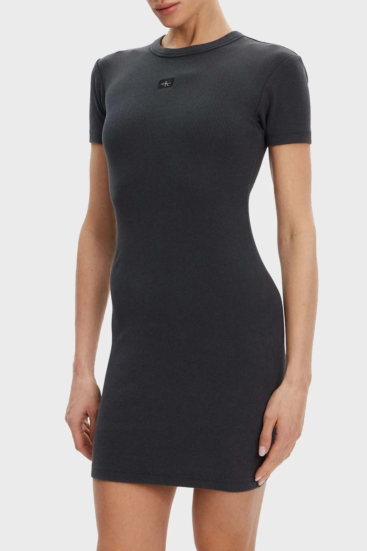 Calvin Klein Streç Pamuklu Slim Fit Bisiklet Yaka Mini Boy J20J225265PT2 Bayan Elbise J20J225265 PT2 SİYAH - 8